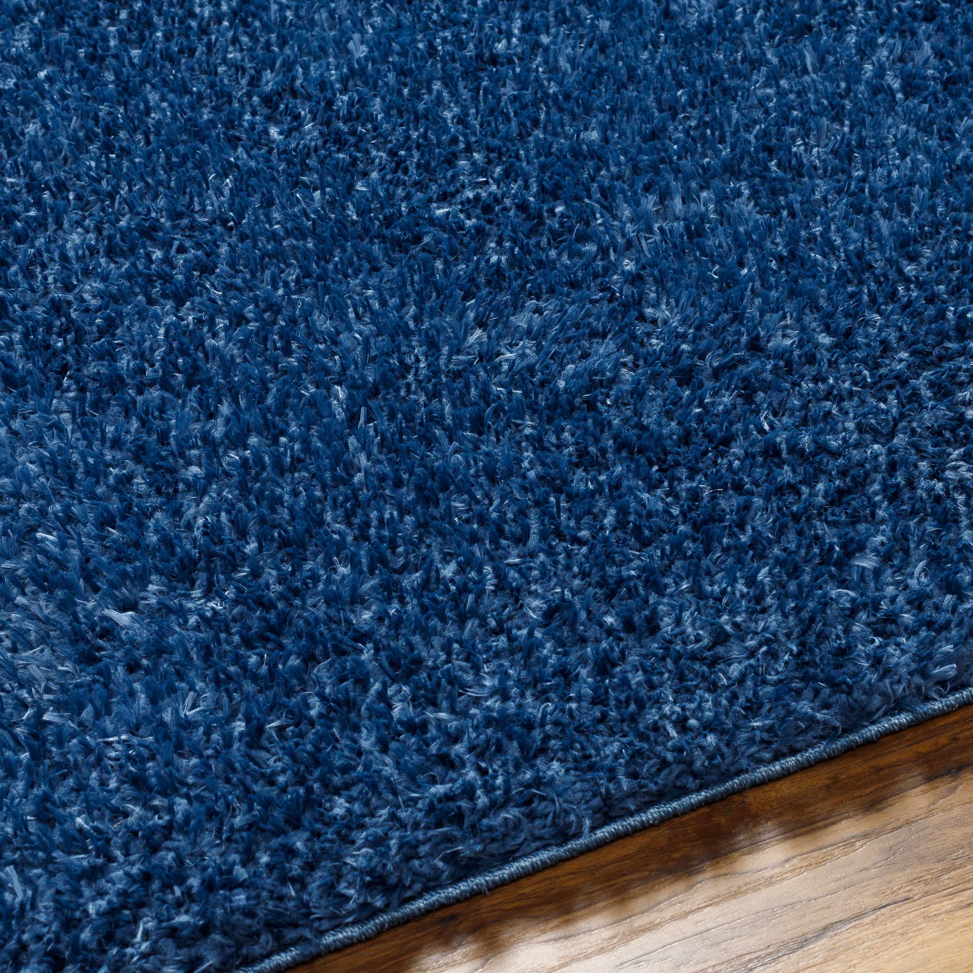 Faina Solid Dark Blue Shag Washable Area Rug - Clearance