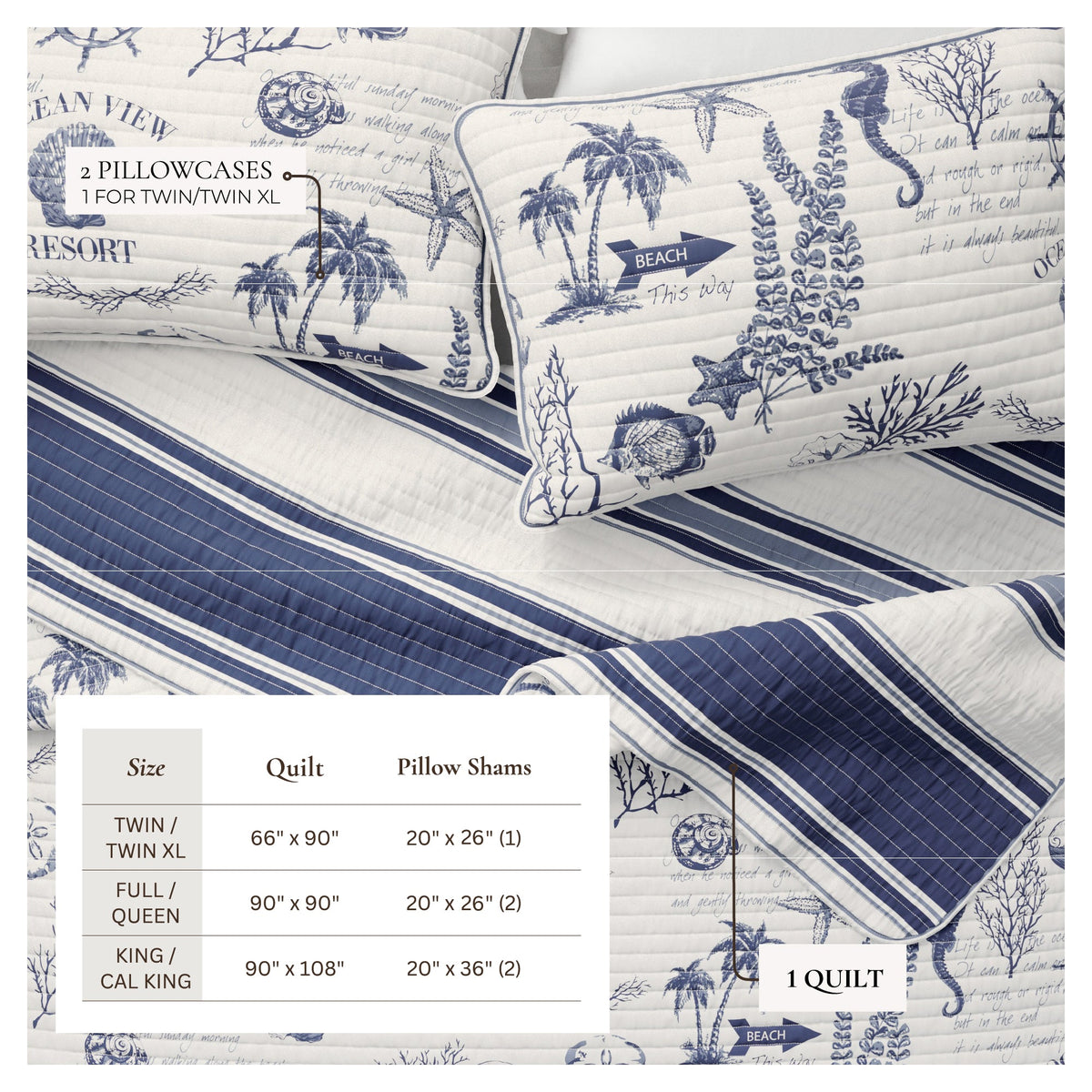 Coastal Printed Cotton Quilt Set - Calypso Collection