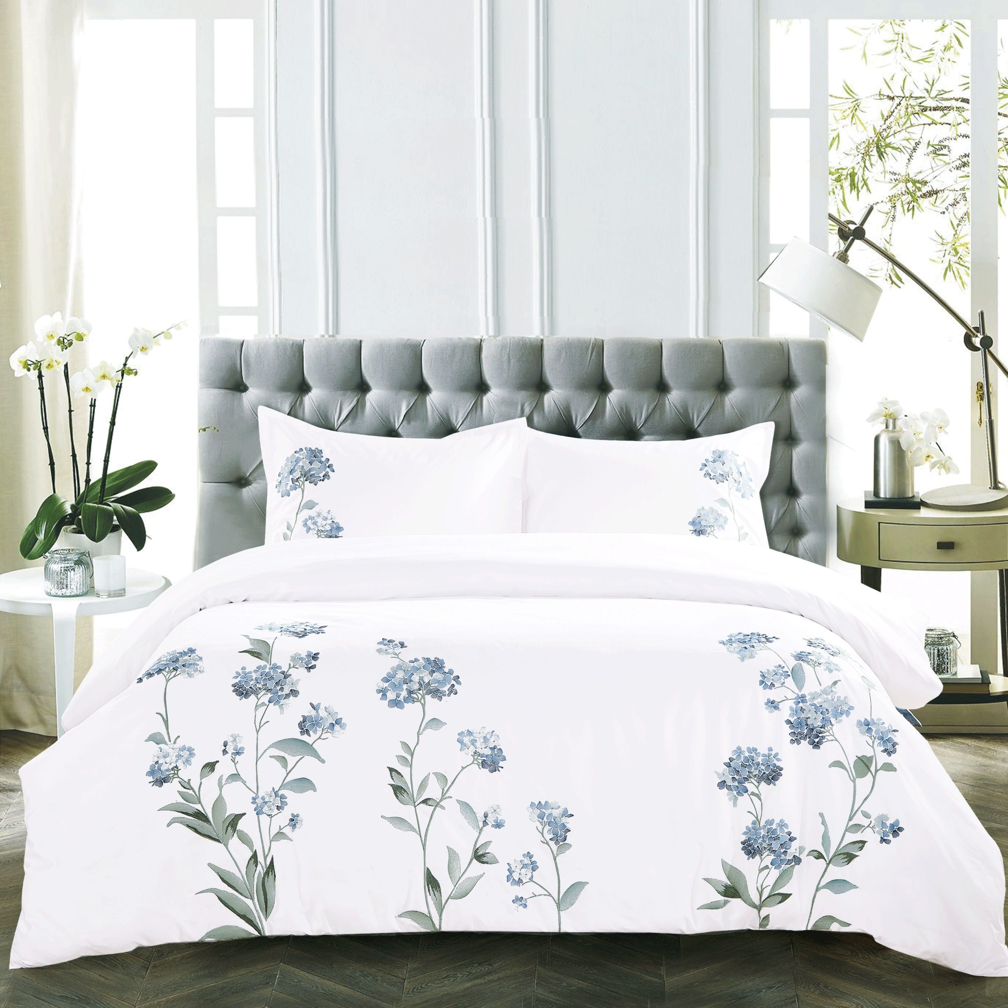 Hydrangea Embroidered Duvet Cover Set