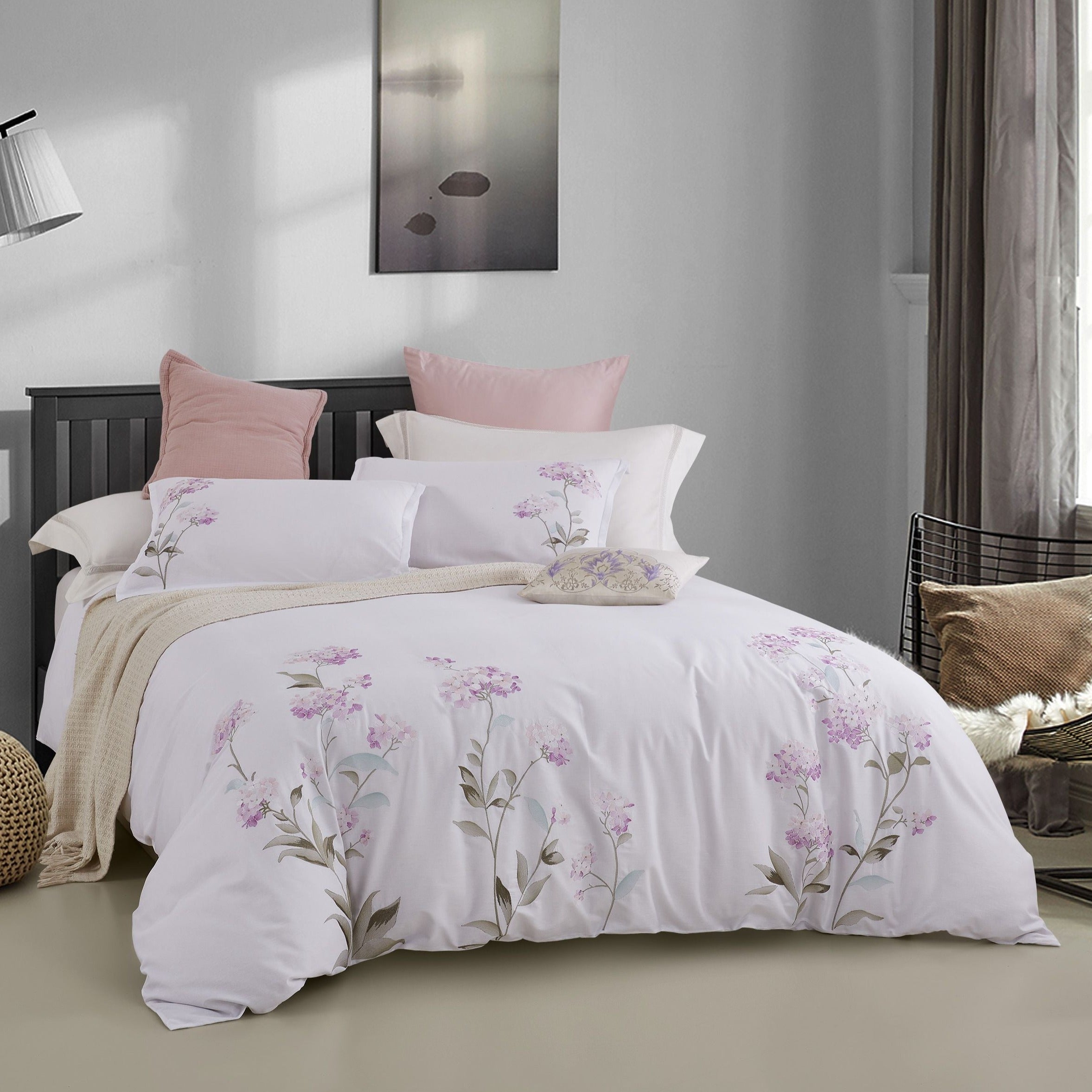 Hydrangea Embroidered Duvet Cover Set