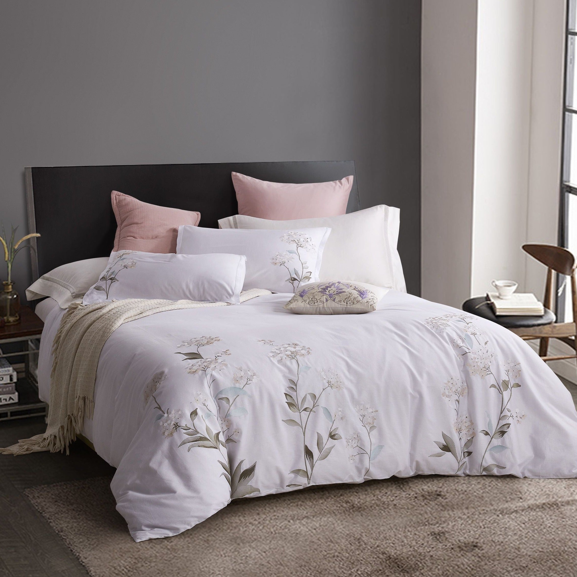 Hydrangea Embroidered Duvet Cover Set