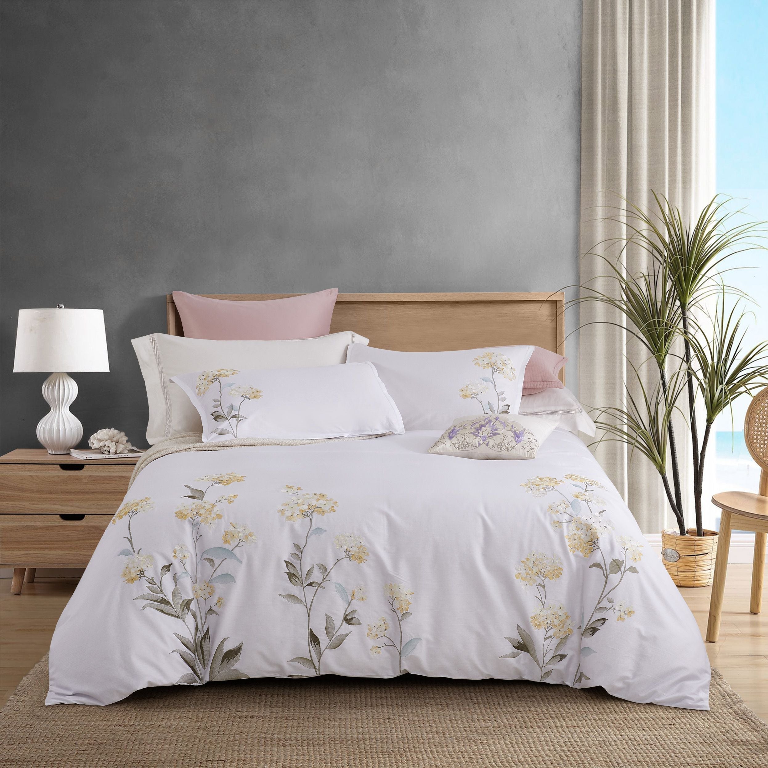 Hydrangea Embroidered Duvet Cover Set