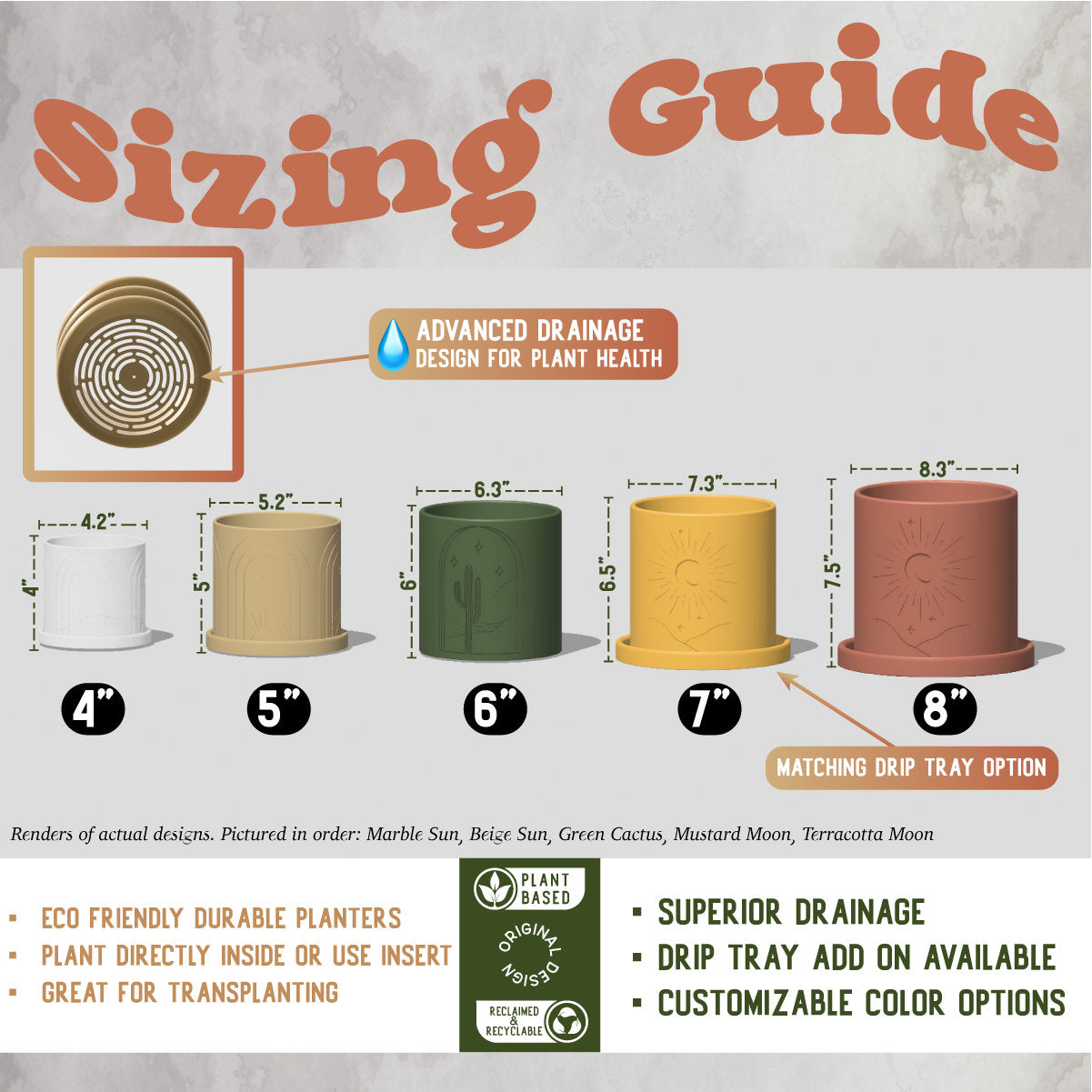 Half Mid-Century Ribbed Planter with Drainage and Saucer