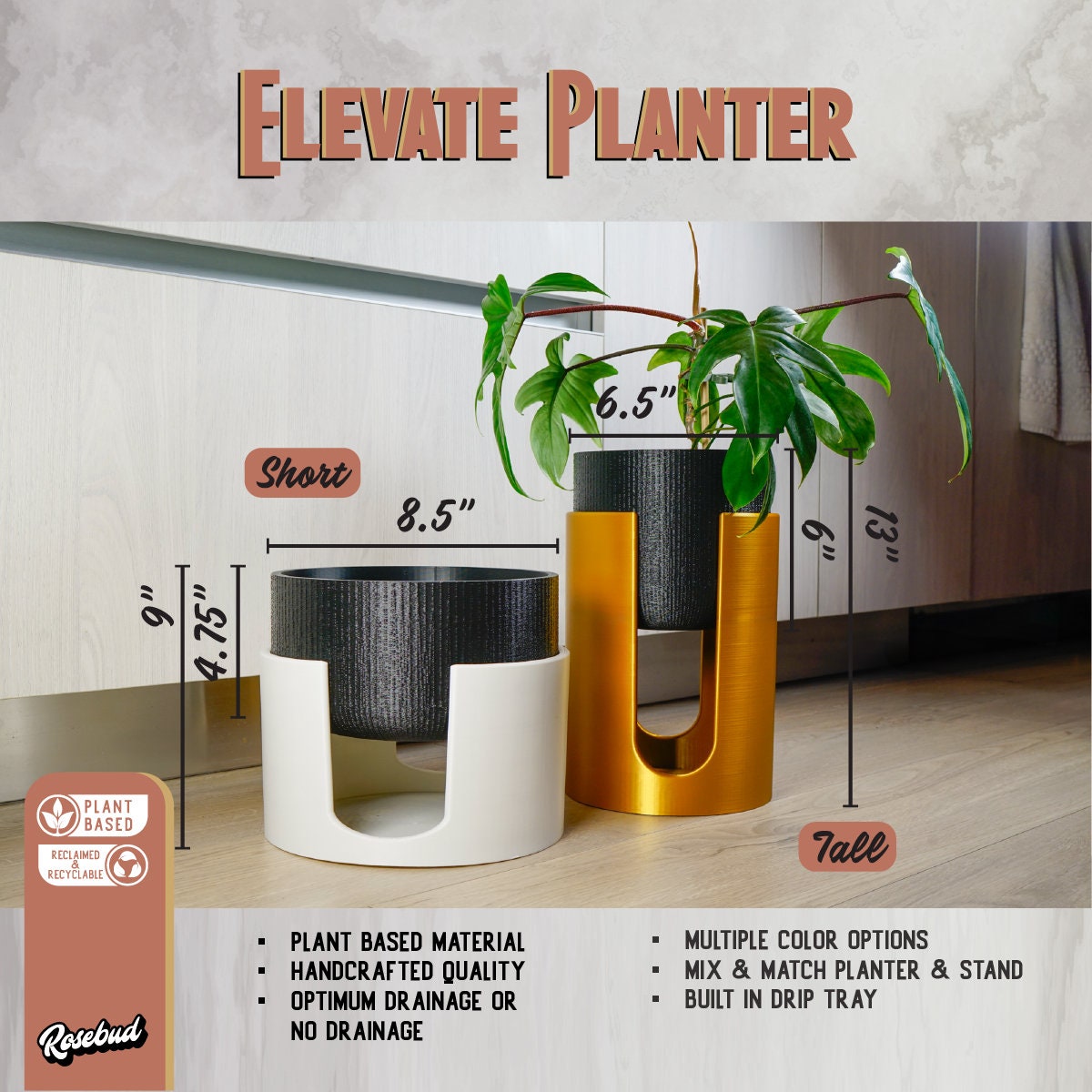 Modern Elevated Planter and Plant Stand Set