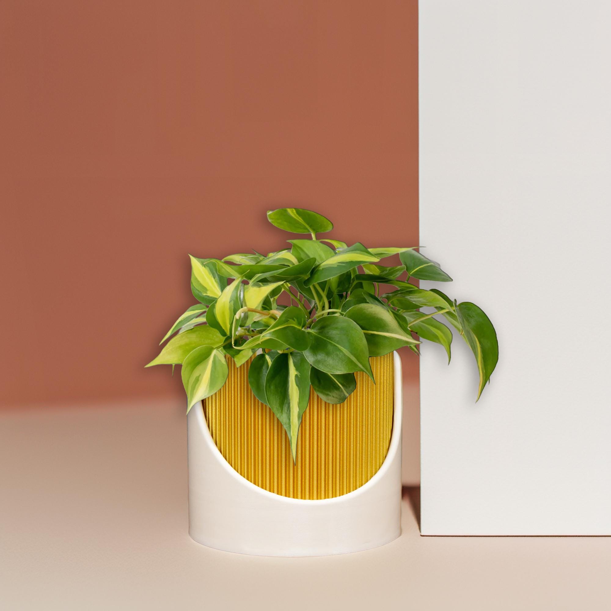 4 Inch Self Watering Planter, Modern Ribbed Design