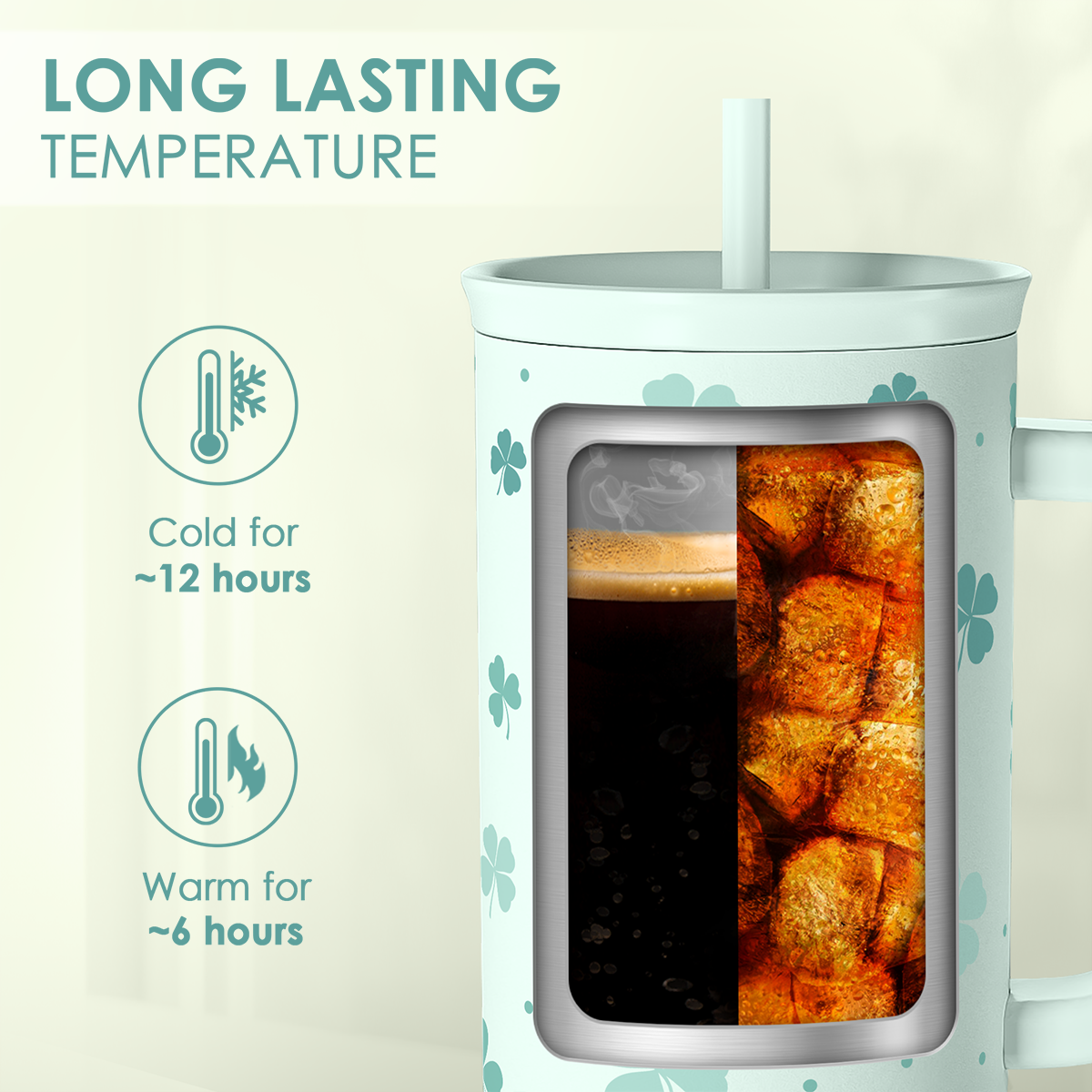 Shamrock  St. Patrick's Day Tumbler with Handle &Straw - 40oz