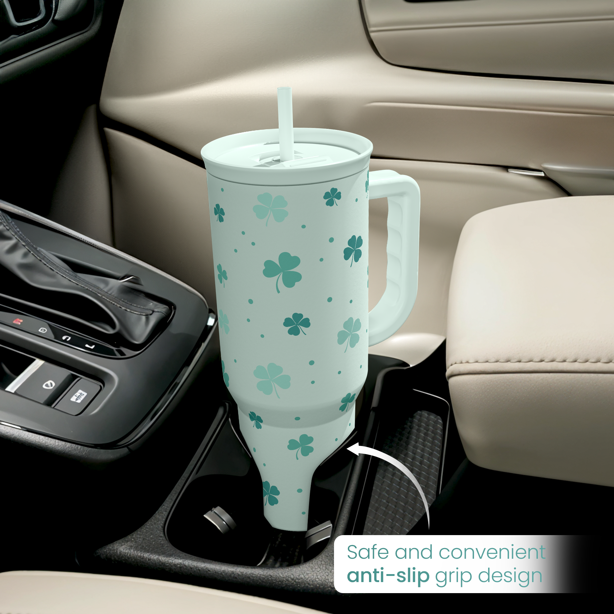 Shamrock  St. Patrick's Day Tumbler with Handle &Straw - 40oz