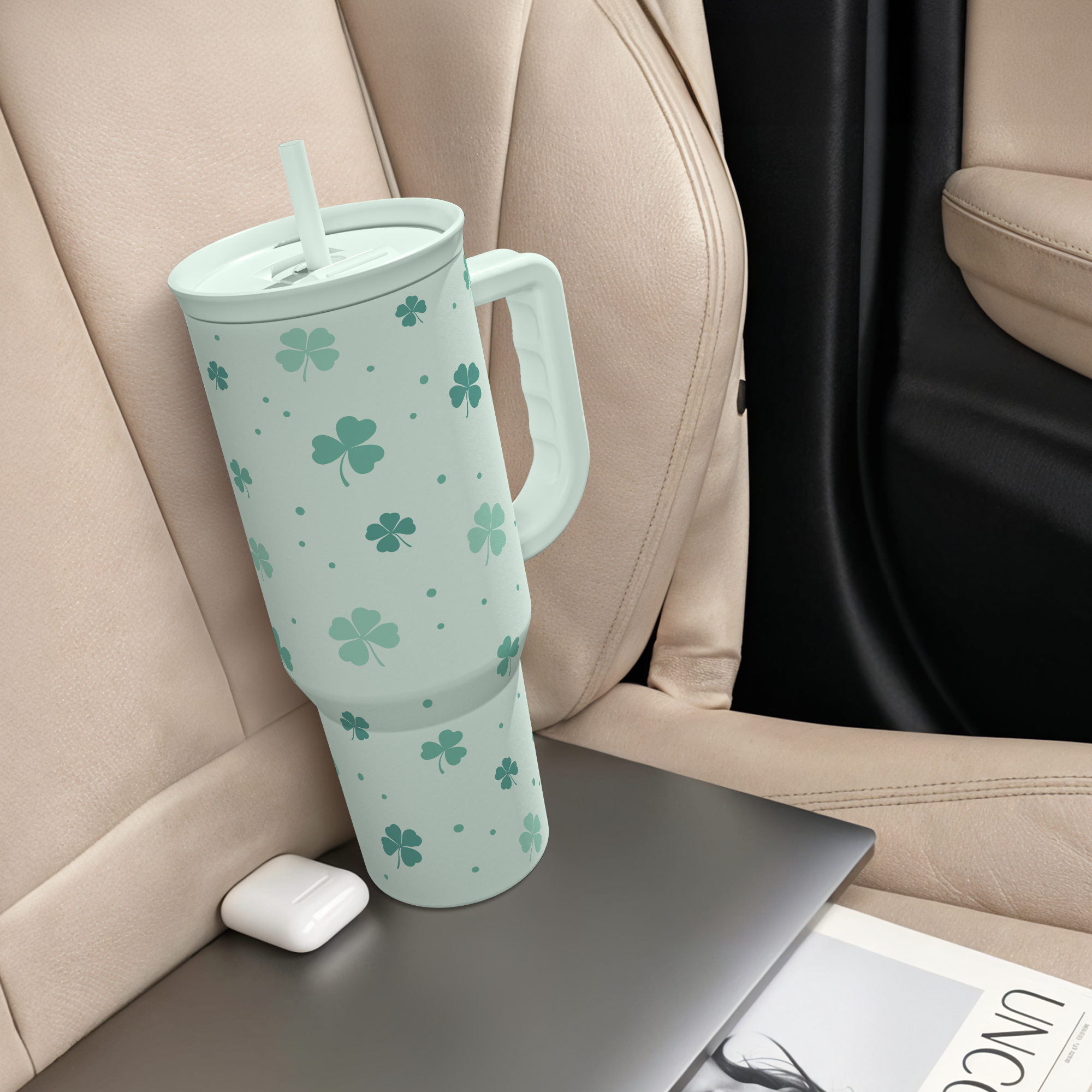 Shamrock  St. Patrick's Day Tumbler with Handle &Straw - 40oz