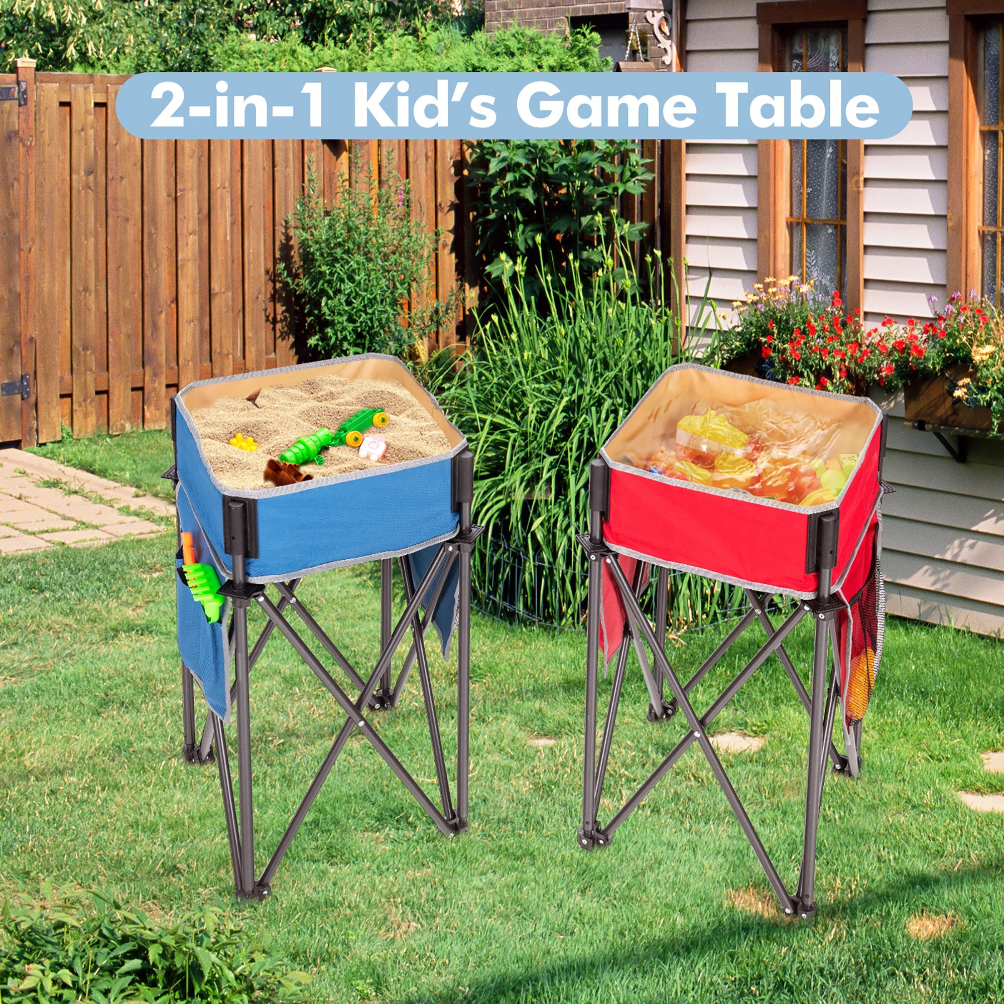 2 Pieces Folding Camping Tables with Large Capacity Storage Sink
