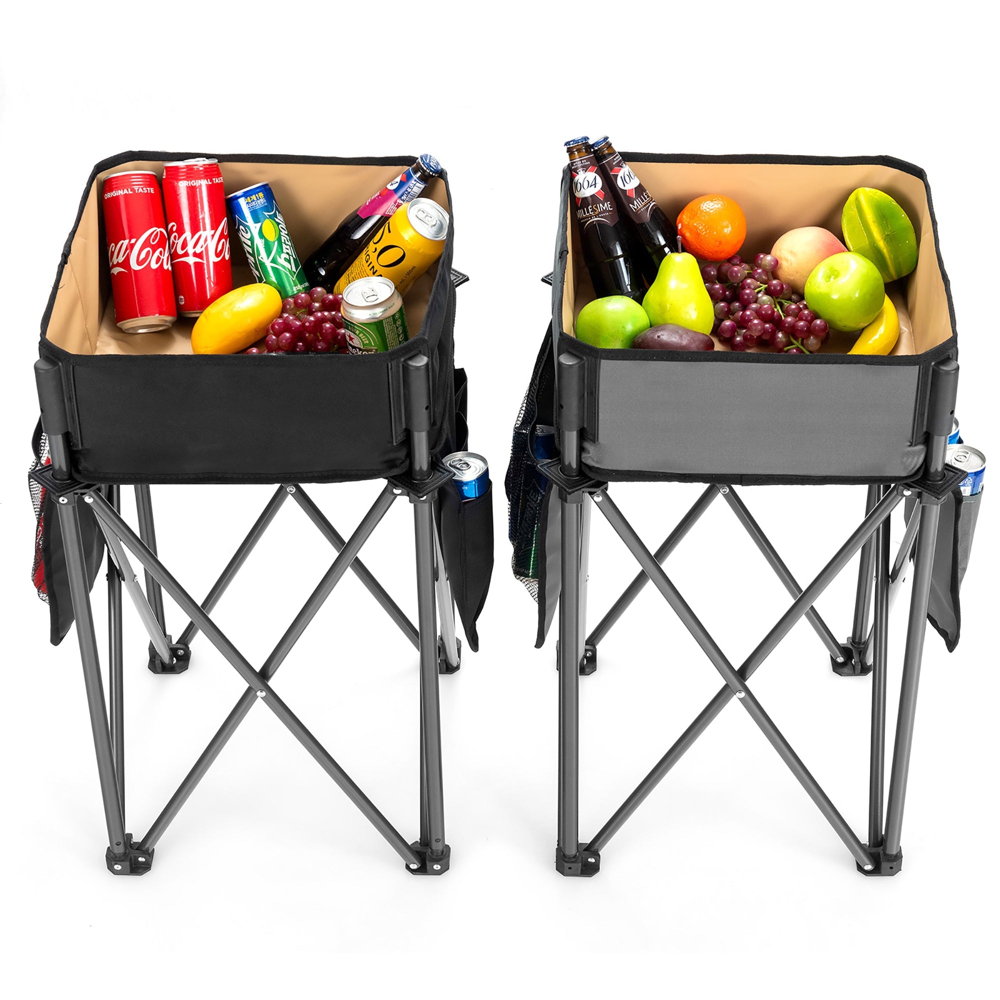 2 Pieces Folding Camping Tables with Large Capacity Storage Sink -Black