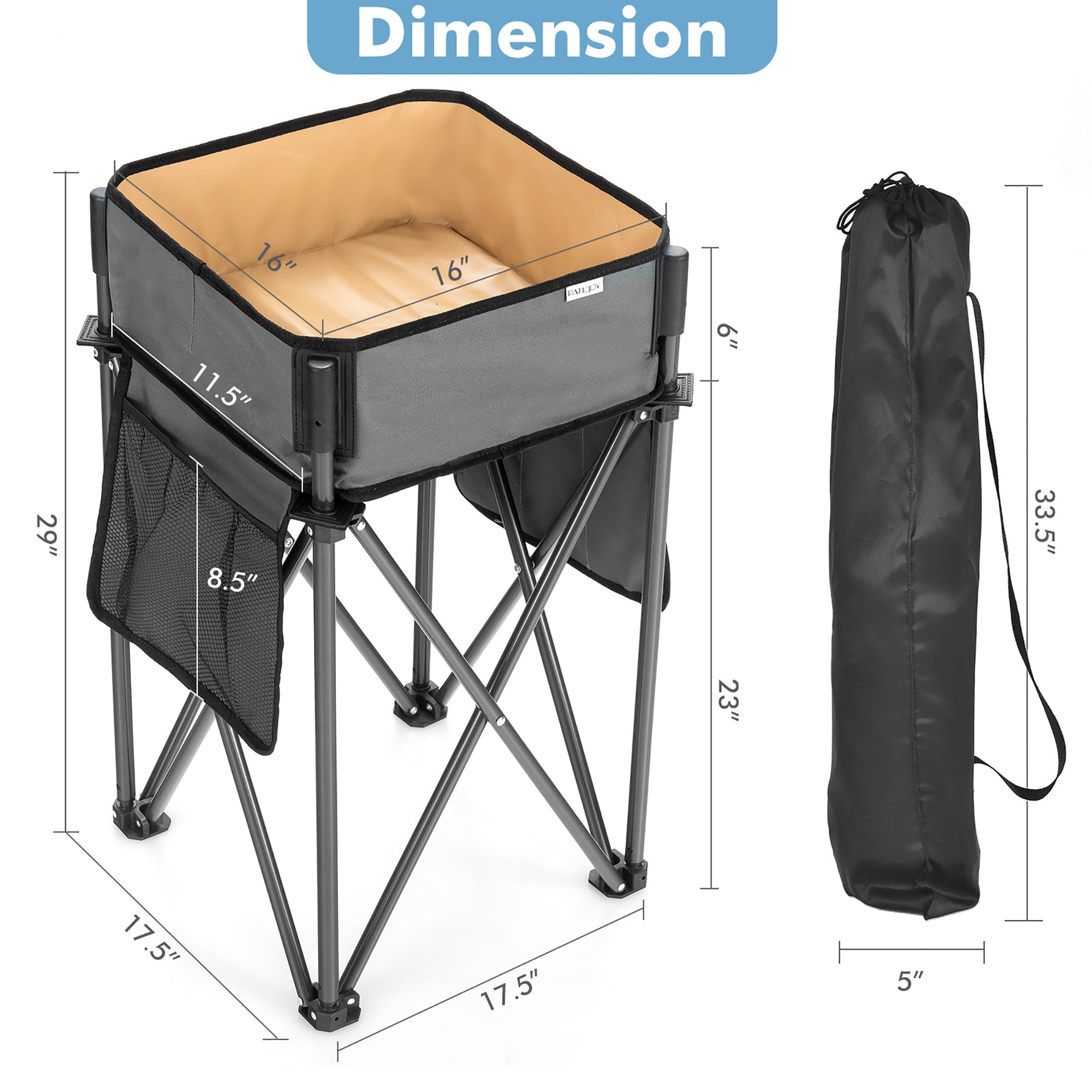 2 Pieces Folding Camping Tables with Large Capacity Storage Sink -Black