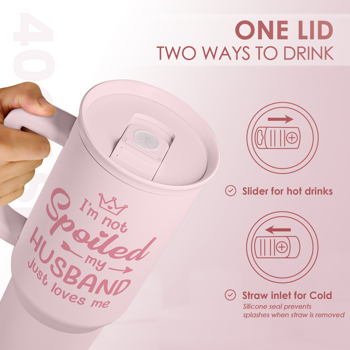 Valentine's Day Travel Tumbler for Wife - 40oz, Pink