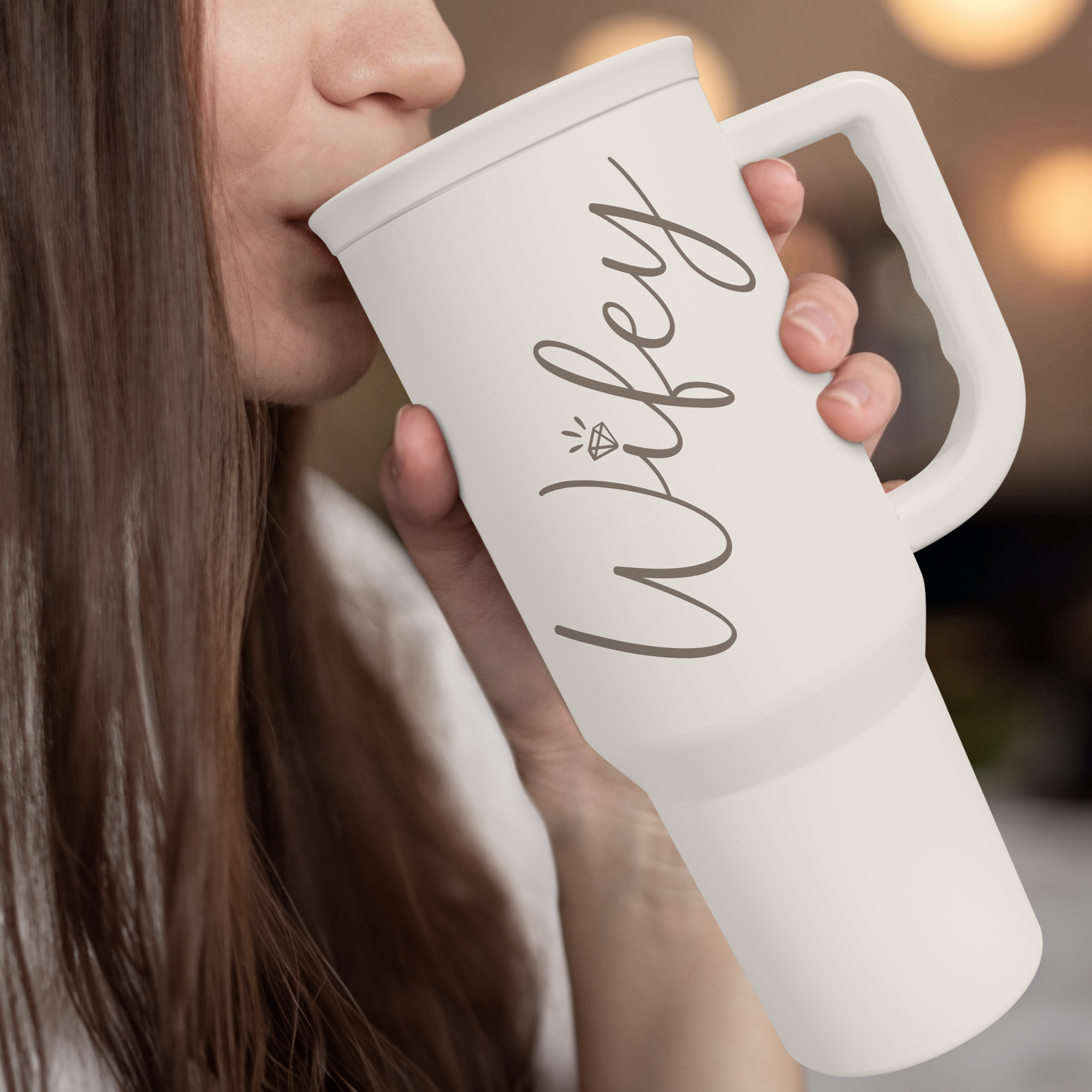 Valentine's Day Travel Tumbler for Wife - 40oz, White