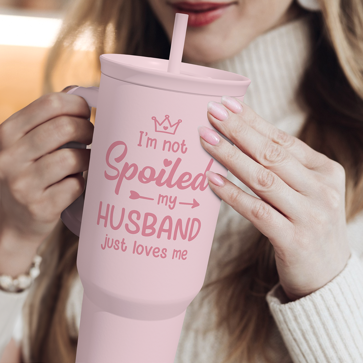 Valentine's Day Travel Tumbler for Wife - 40oz, Pink