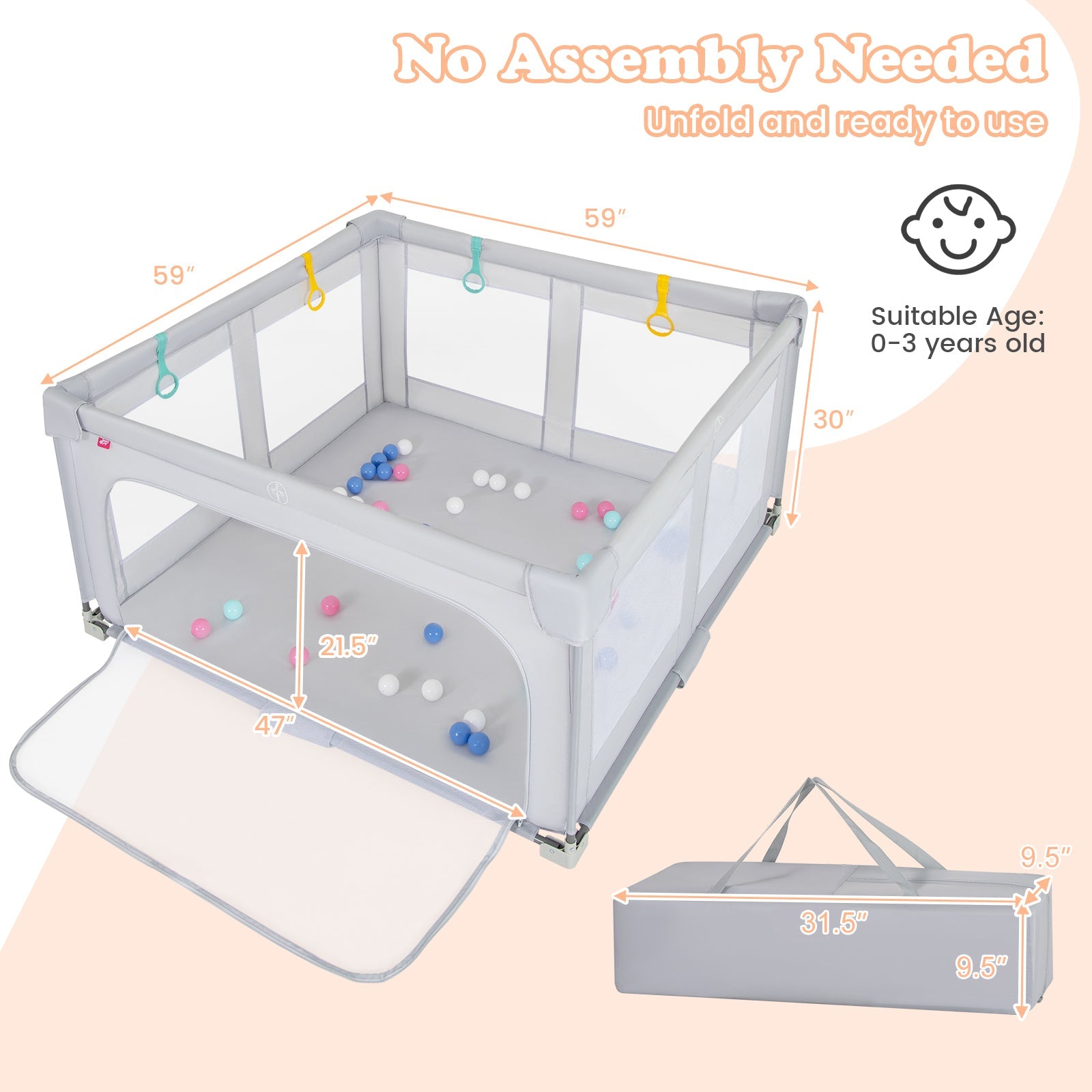 Large Baby Playpen  Play Yard with Zipper Gate-M