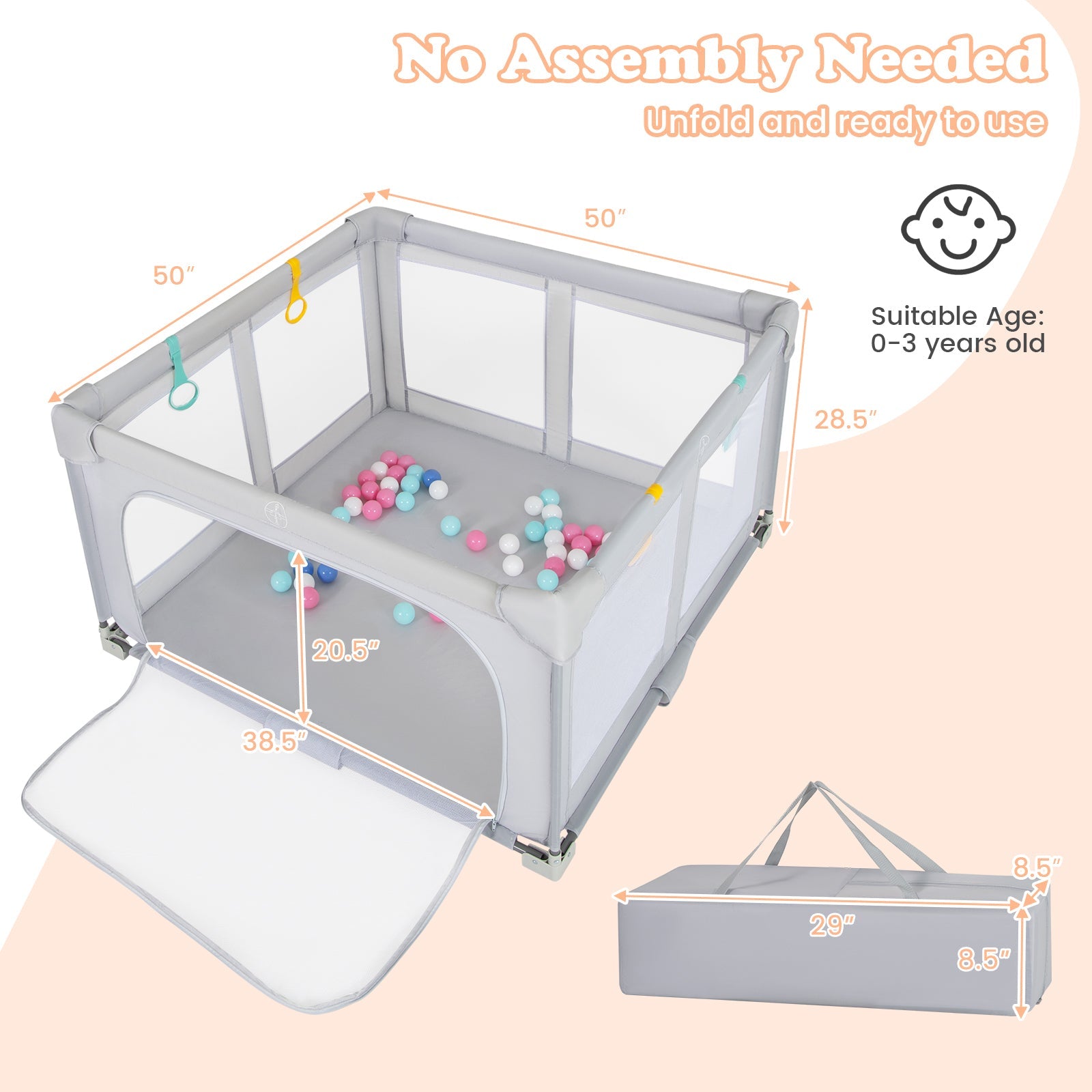 Large Baby Playpen with Zipper Gate-S