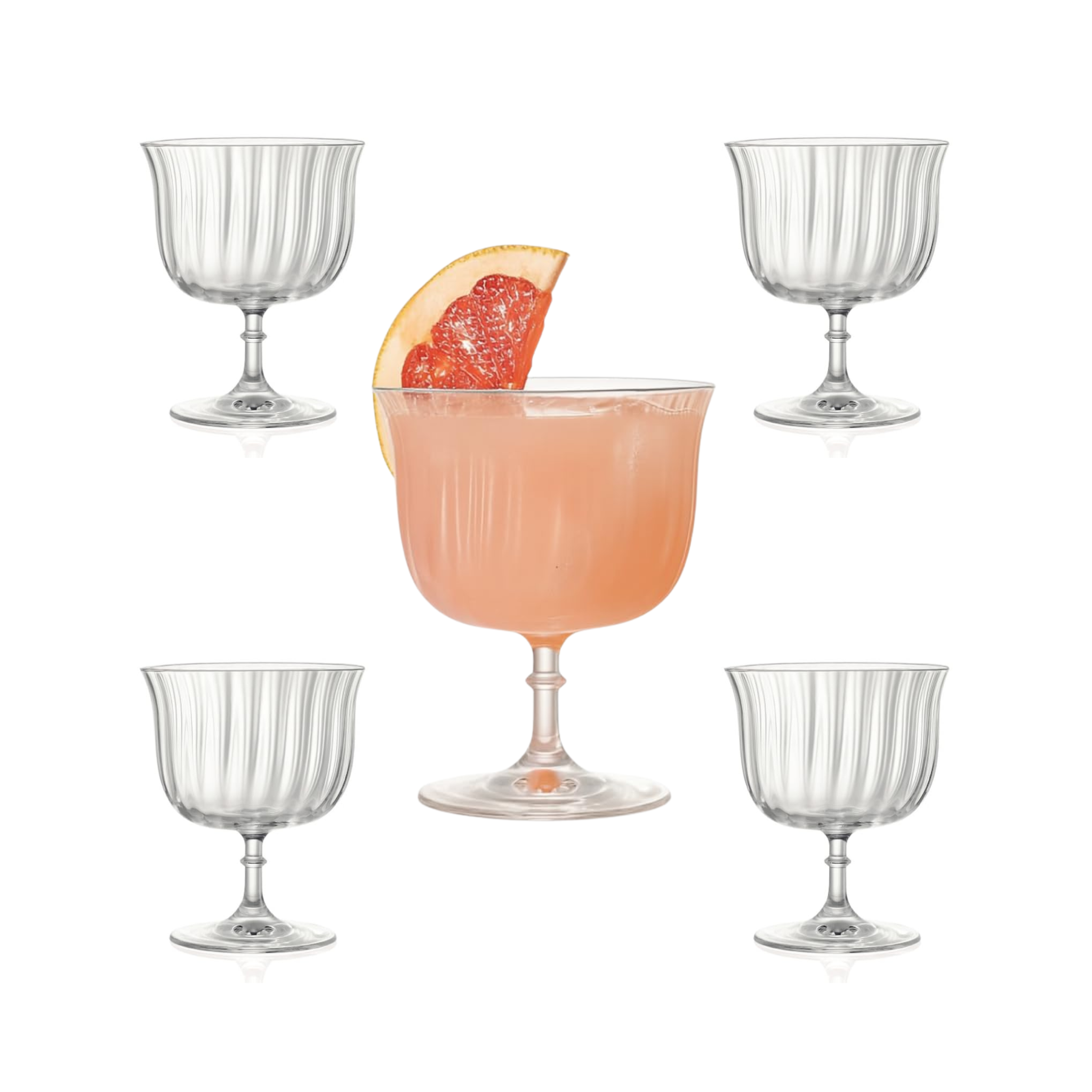 Rims Orient-Coupe Dessert/Paloma Ribbed Martini & Wine Glasses - (Lotus) - 9.25oz