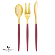 Red  Cranberry Gold Plastic Cutlery Set | 32 Pieces