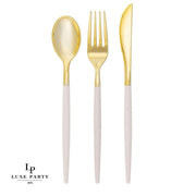 Linen • Gold Plastic Cutlery Set | 32 Pieces