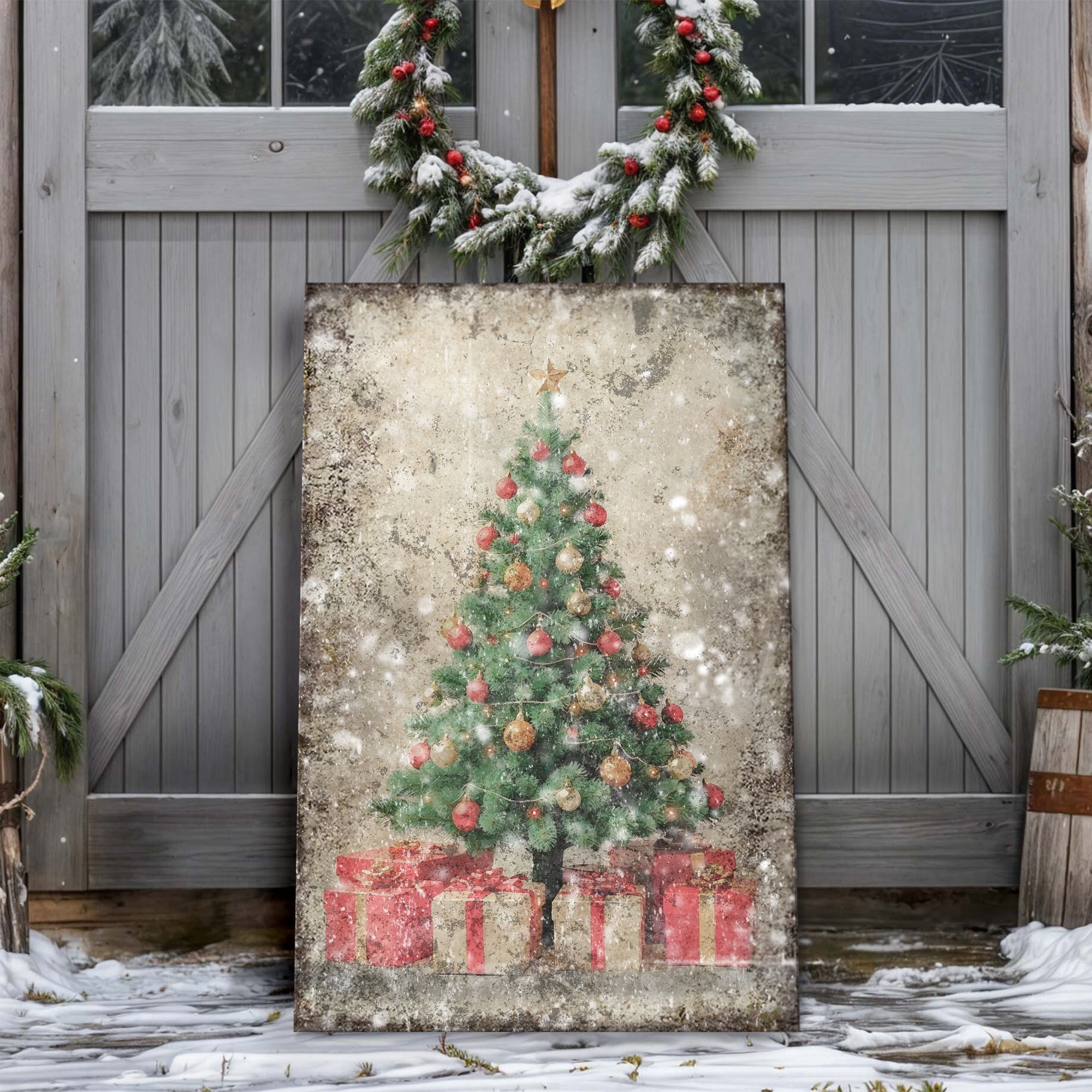 Vintage Christmas Tree With Gifts Wall Art III