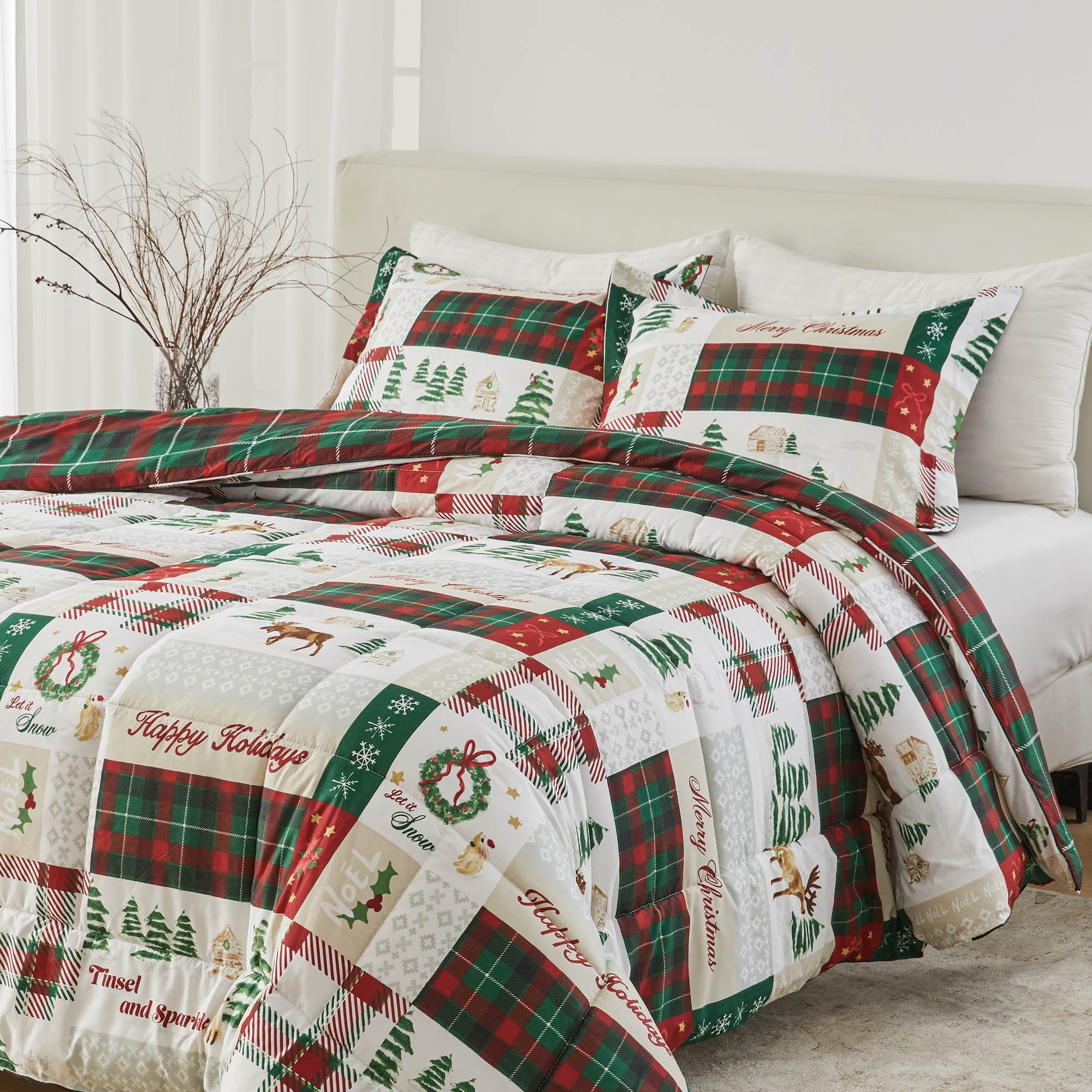 Reversible Christmas Comforter and Sham Set - Holiday / Lodge Odette Collection