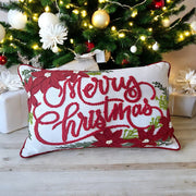 Merry Christmas Vintage Poinsettia Throw Pillow