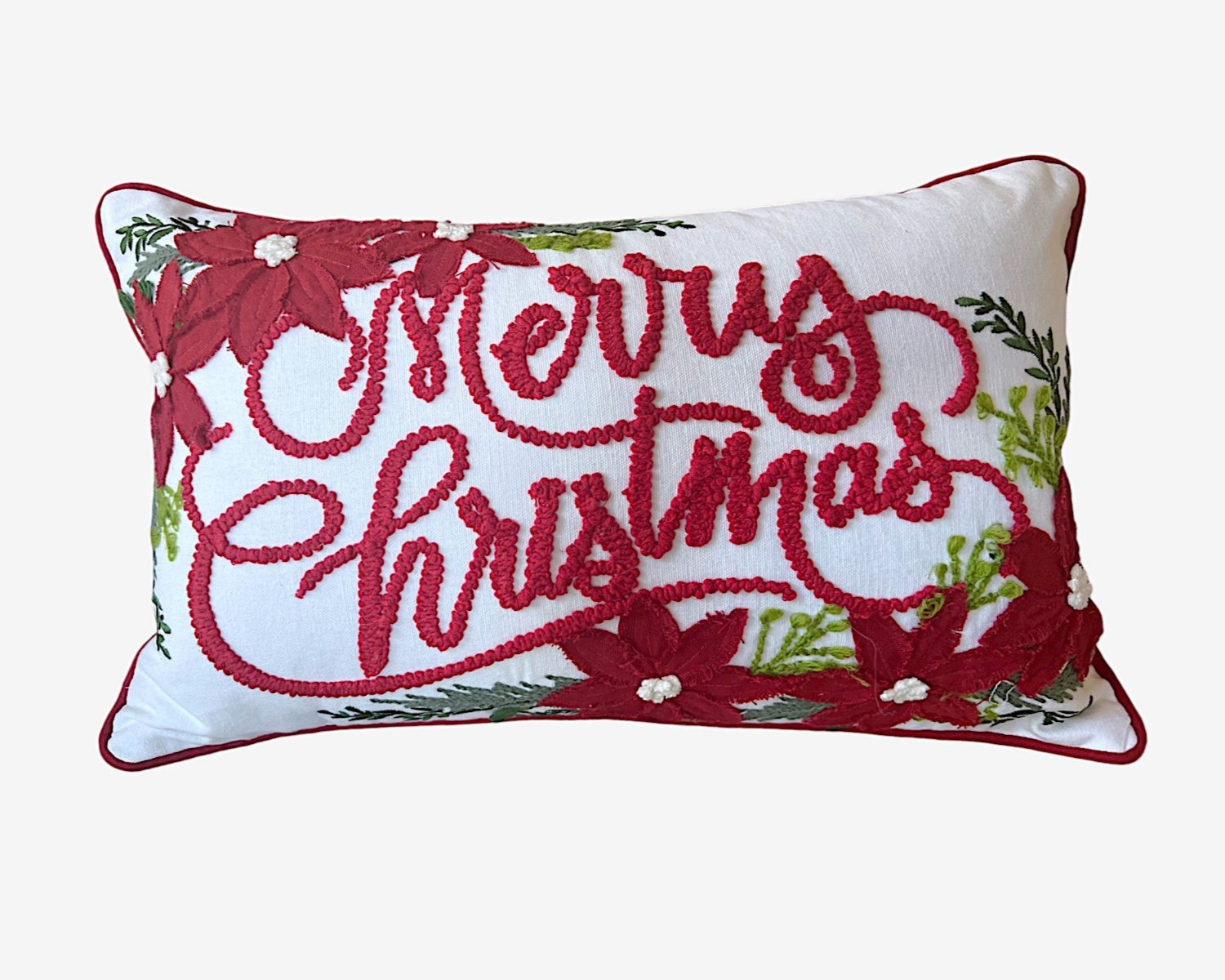 Merry Christmas Vintage Poinsettia Throw Pillow