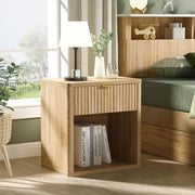 Fluted Nightstands with LED & Charging Station, Oak