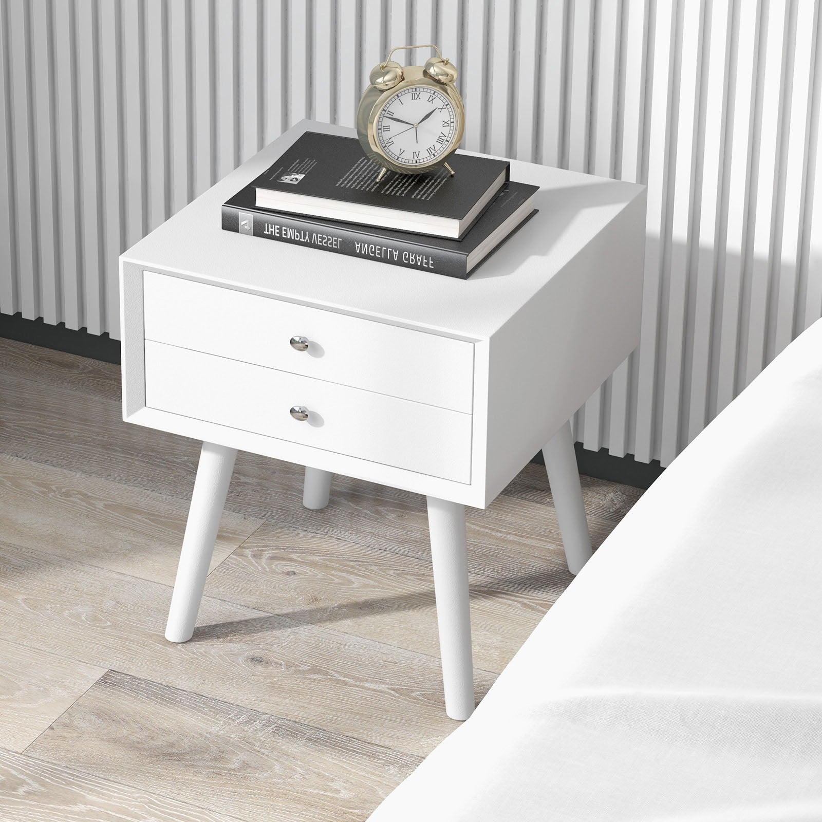 Wooden Nightstand with 2 Storage Drawers-White