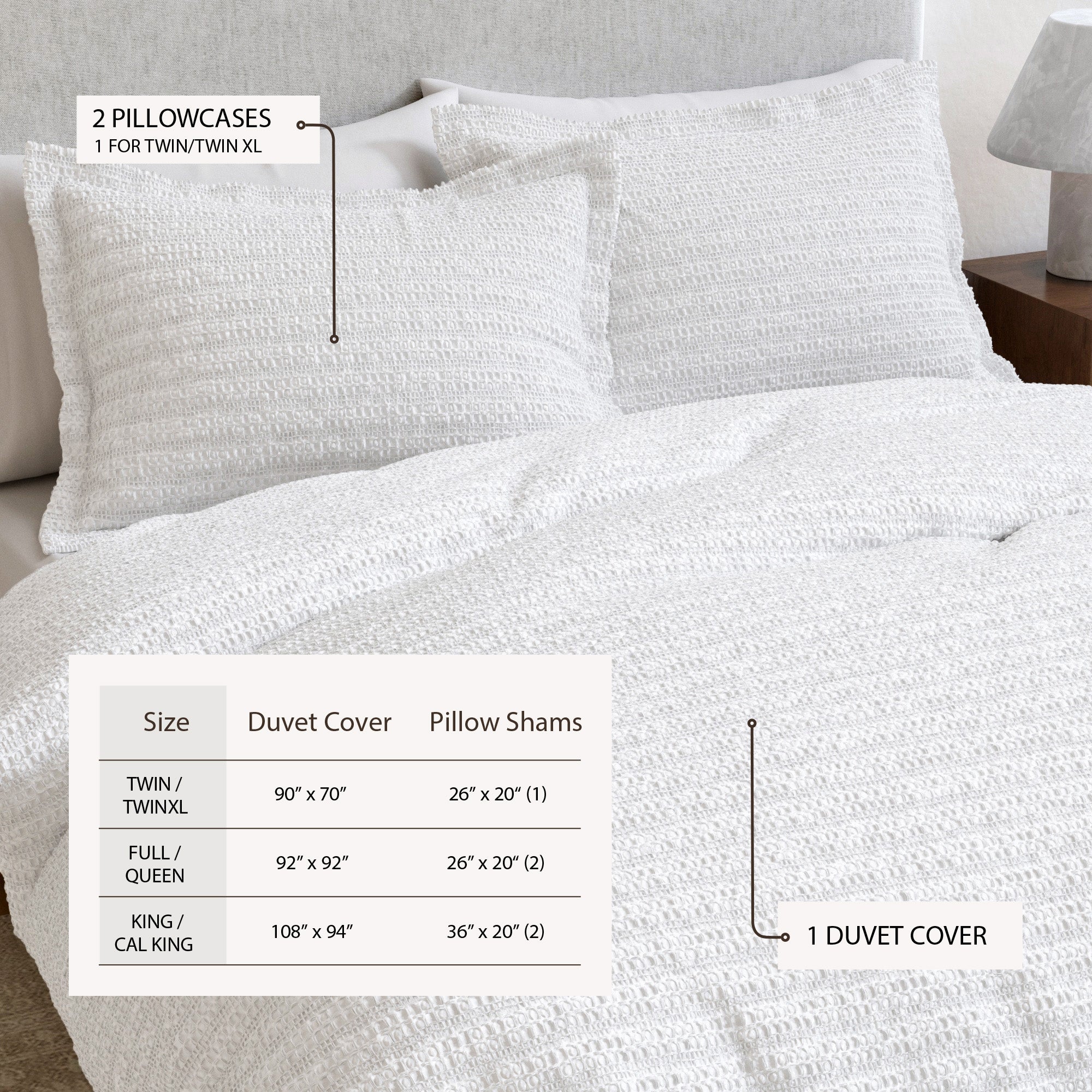 100% Cotton Honeycomb Waffle Duvet Set - Mattea Collection