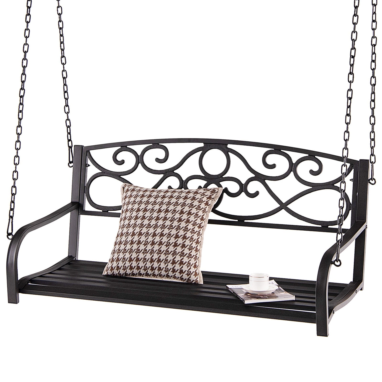 Outdoor 2-Person Metal Porch Swing Chair - Brown