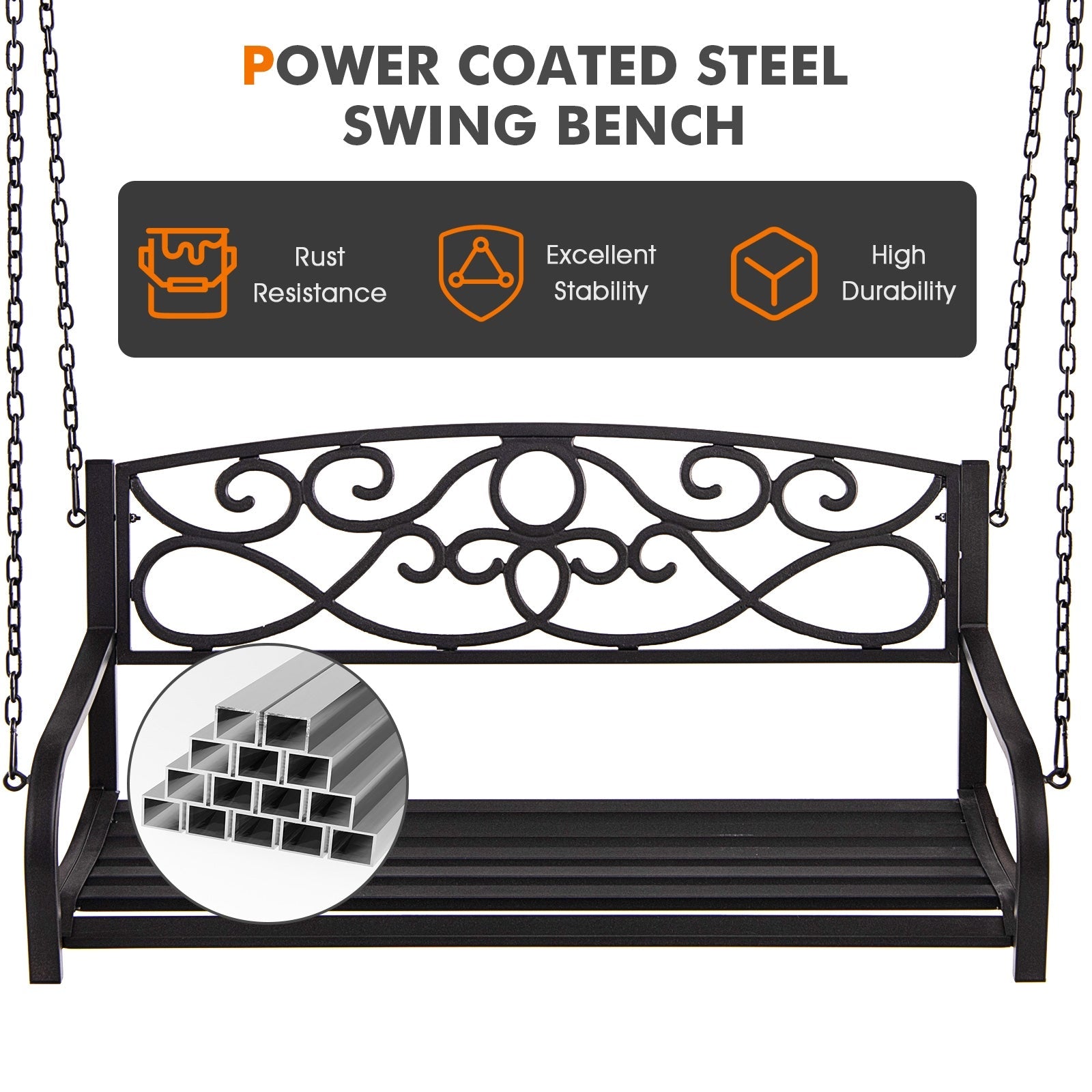 Outdoor 2-Person Metal Porch Swing Chair - Brown