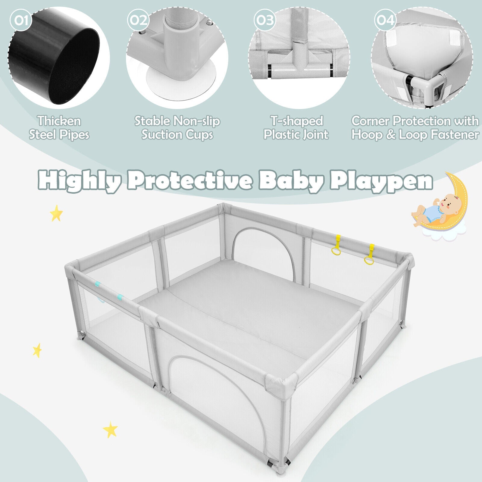 Large Infant Baby Playpen with 50 Ocean Balls-Gray
