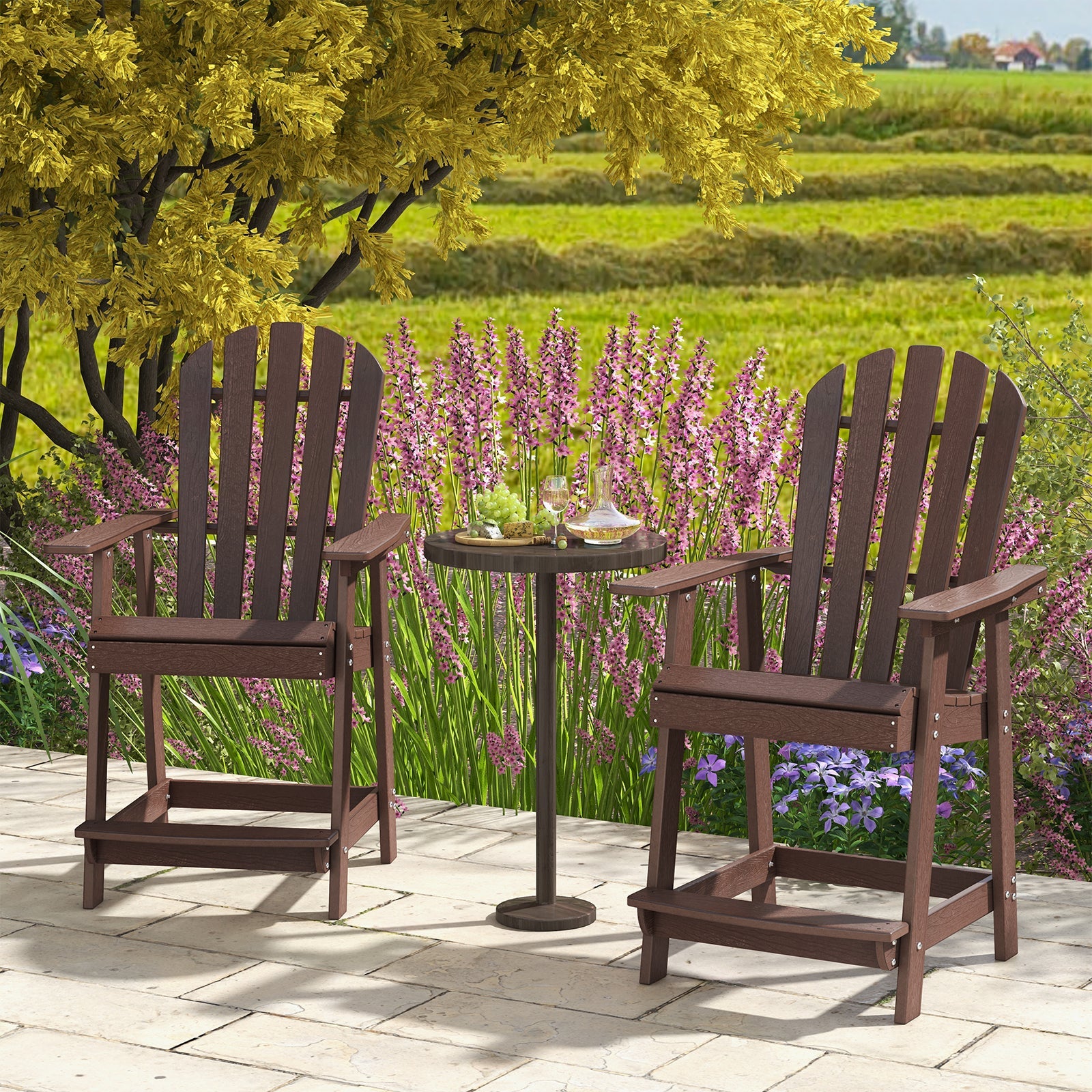 Patio Chair with Armrest and Footrest - Brown