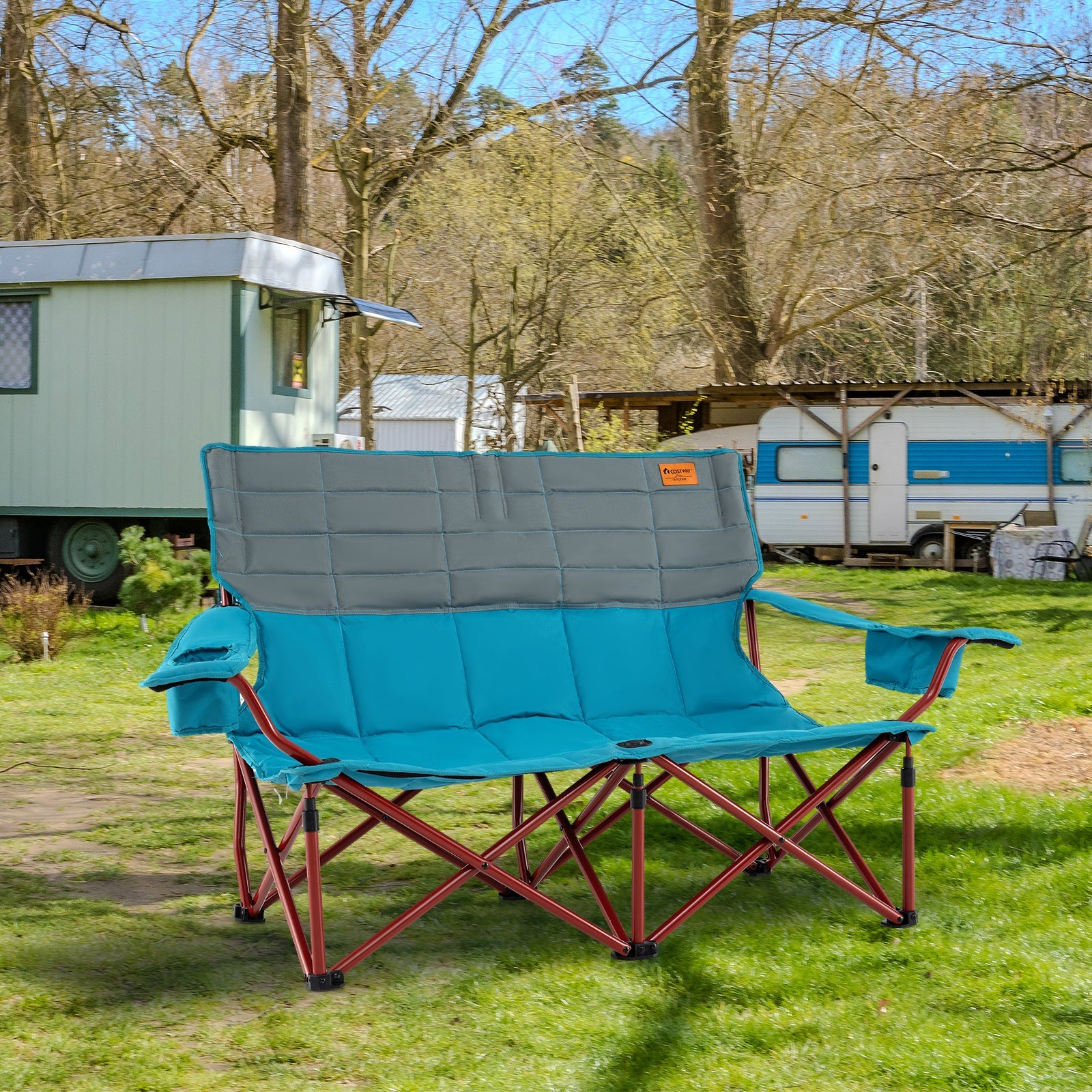 Oversized Camping Chair Folding Loveseat Camping Couch - Blue