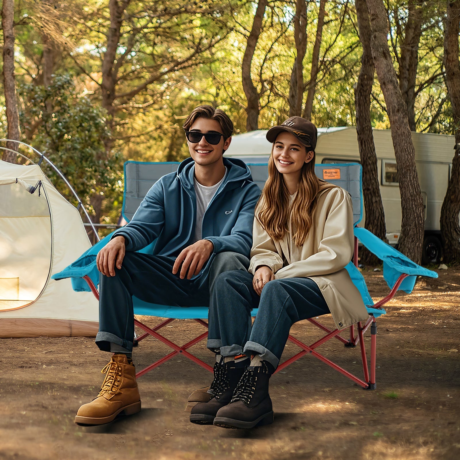 Oversized Camping Chair Folding Loveseat Camping Couch - Blue
