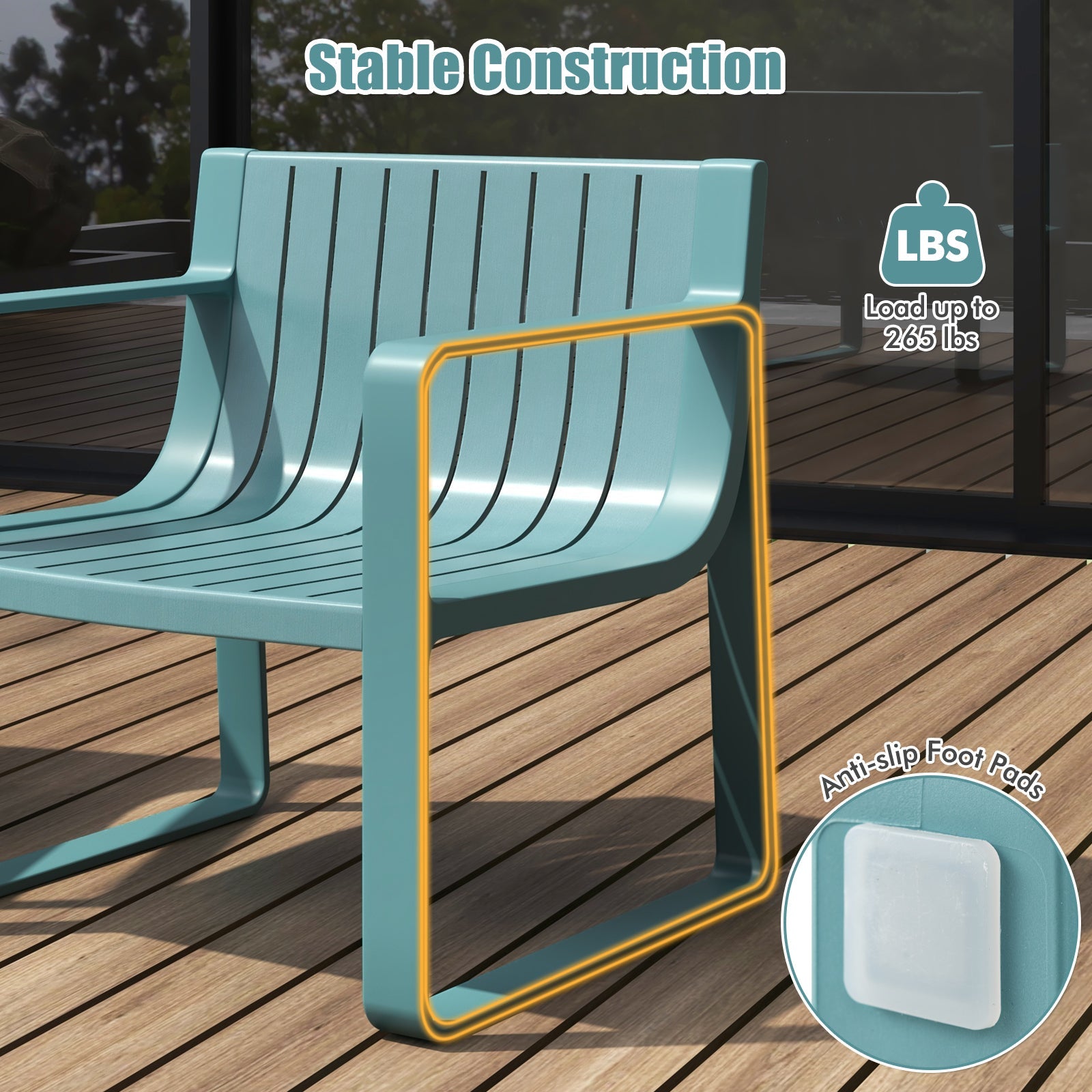 Patio Chairs Set of 2 with Curved Backrests and Seats - Blue
