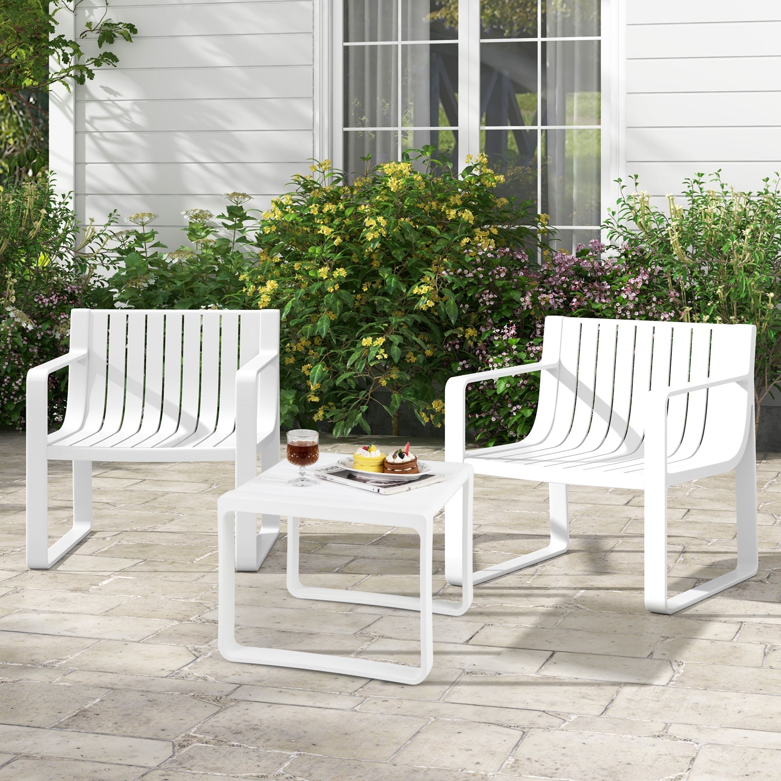Patio Chairs Set of 2 with Curved Backrests and Seats - White