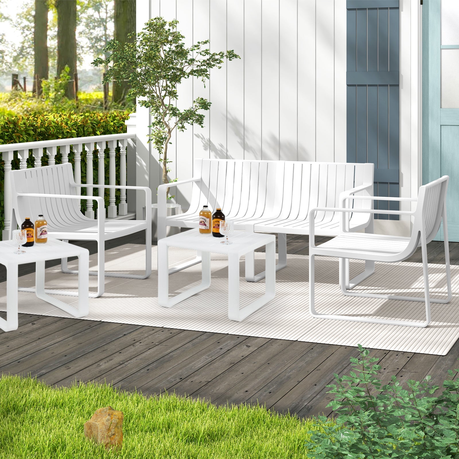 Patio Chairs Set of 2 with Curved Backrests and Seats - White