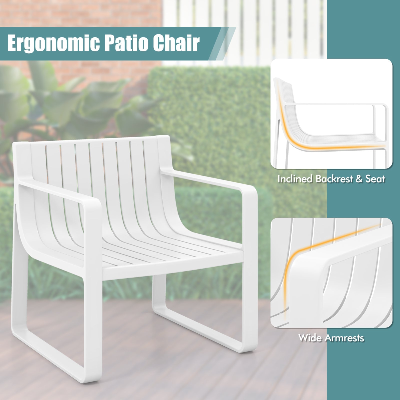 Patio Chairs Set of 2 with Curved Backrests and Seats - White