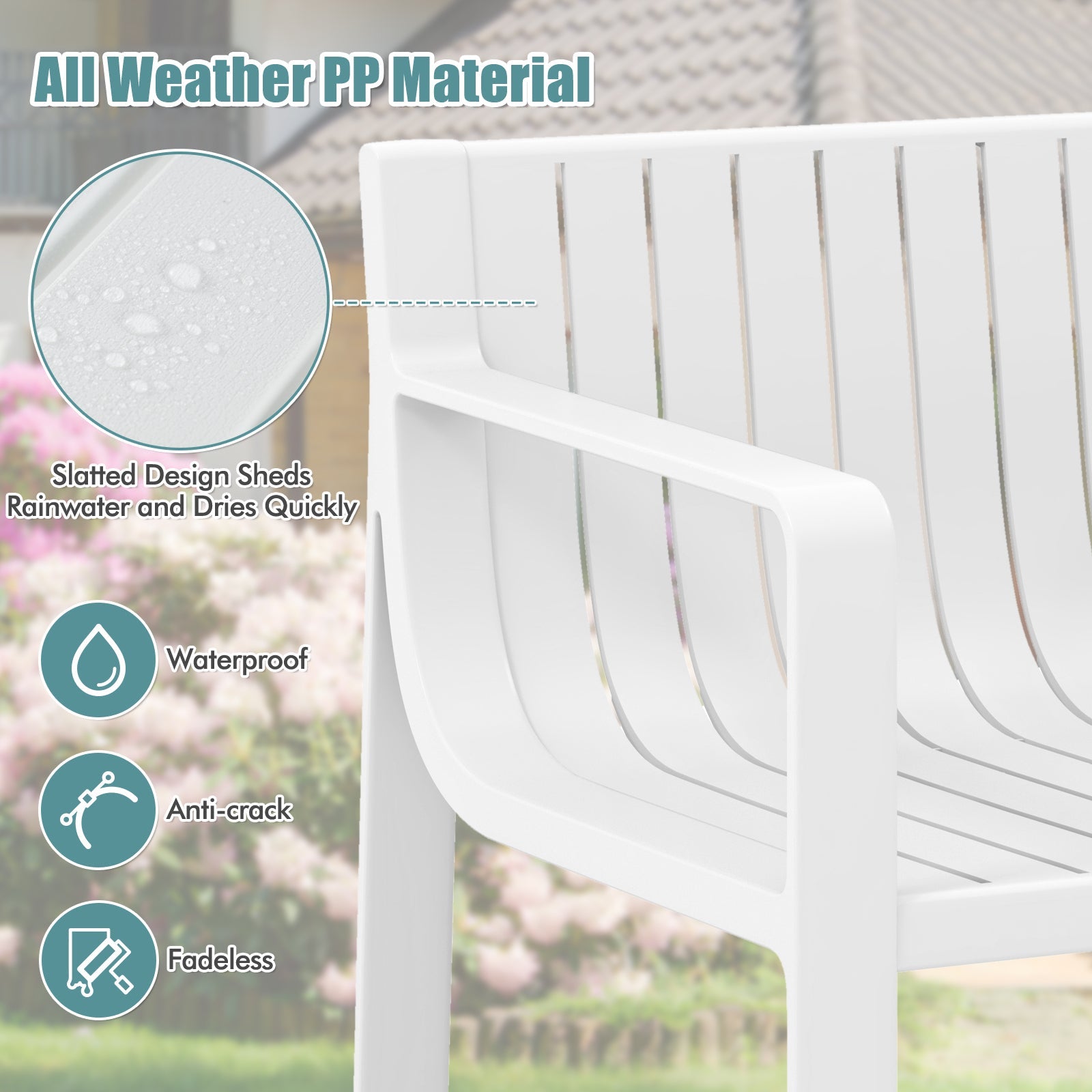 Patio Chairs Set of 2 with Curved Backrests and Seats - White