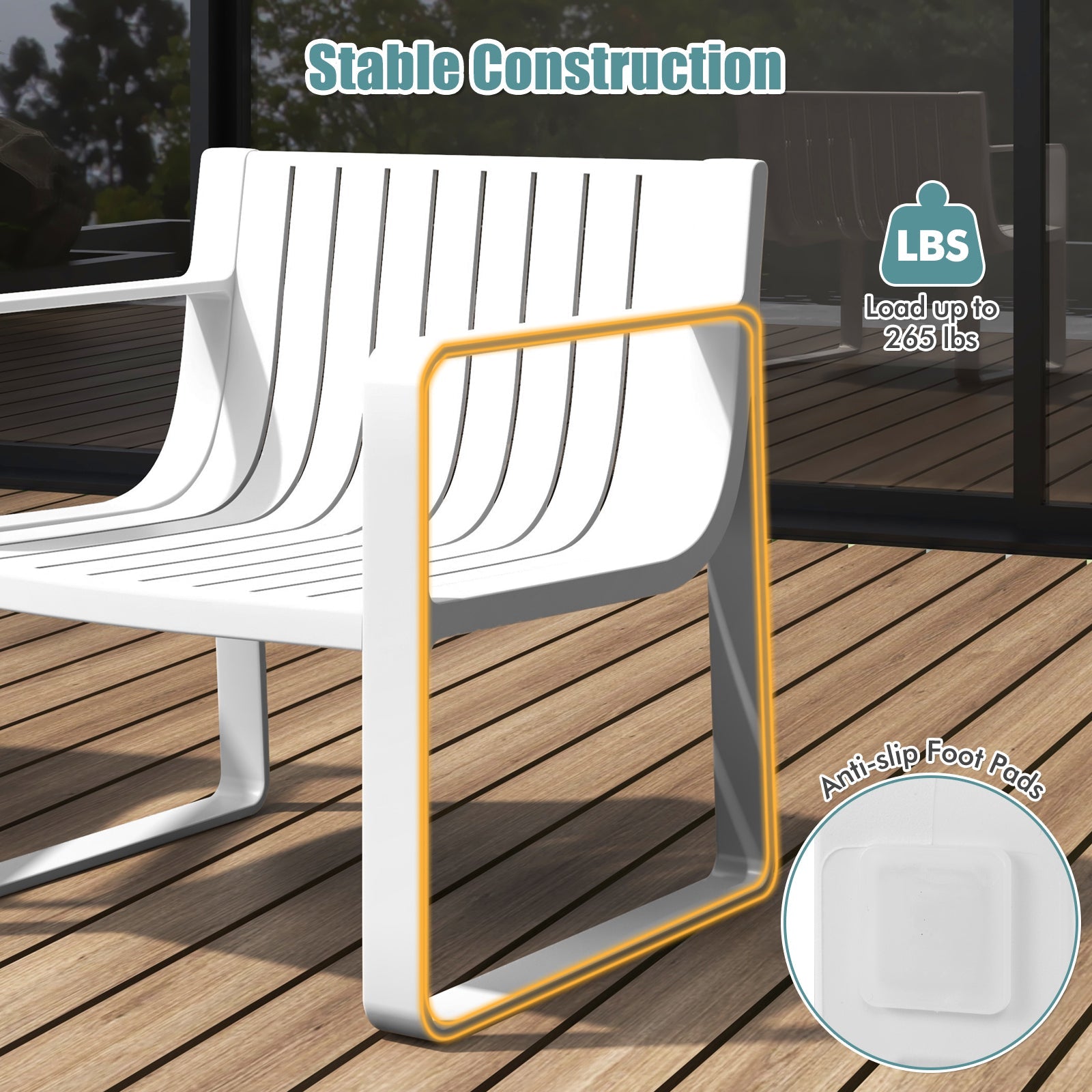 Patio Chairs Set of 2 with Curved Backrests and Seats - White