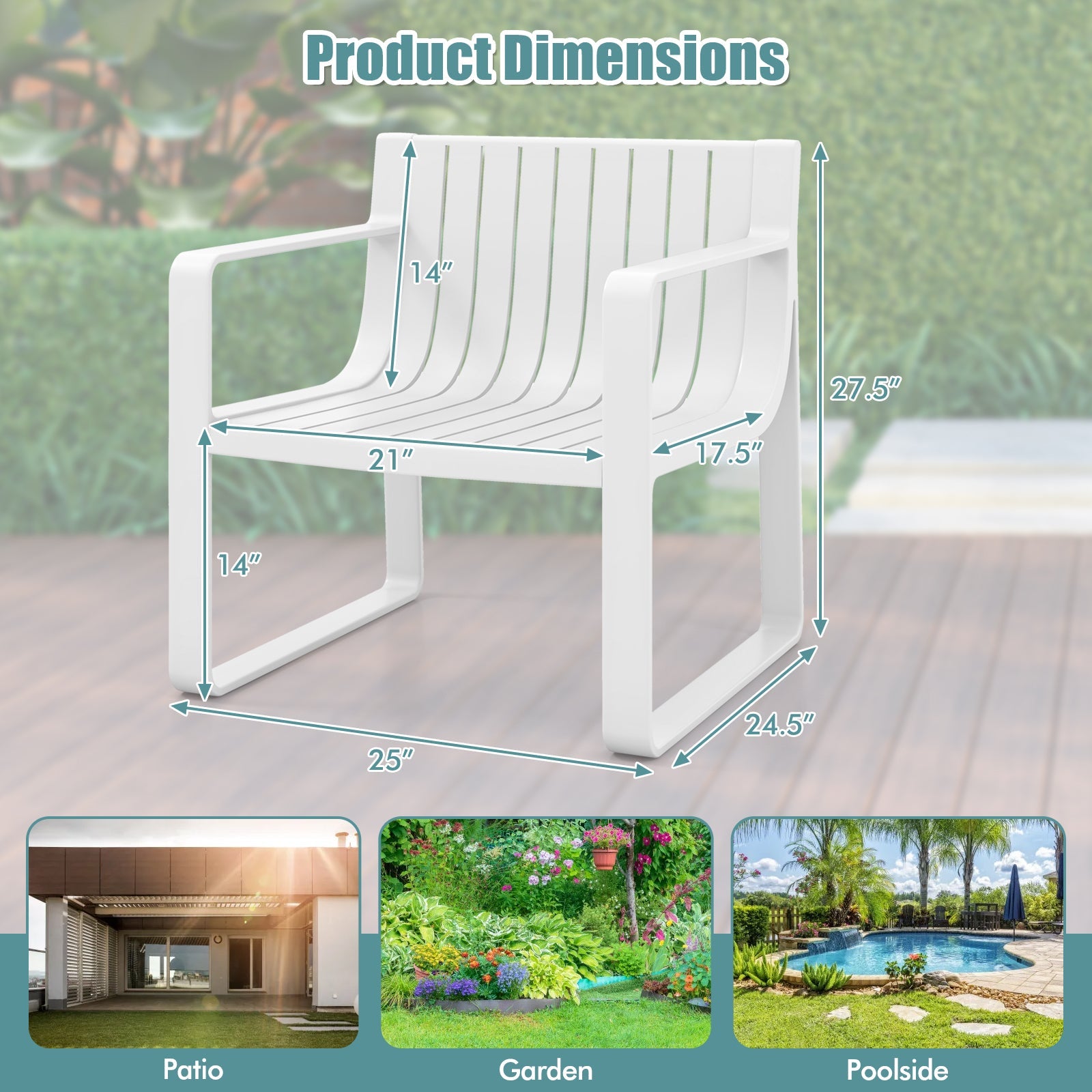 Patio Chairs Set of 2 with Curved Backrests and Seats - White