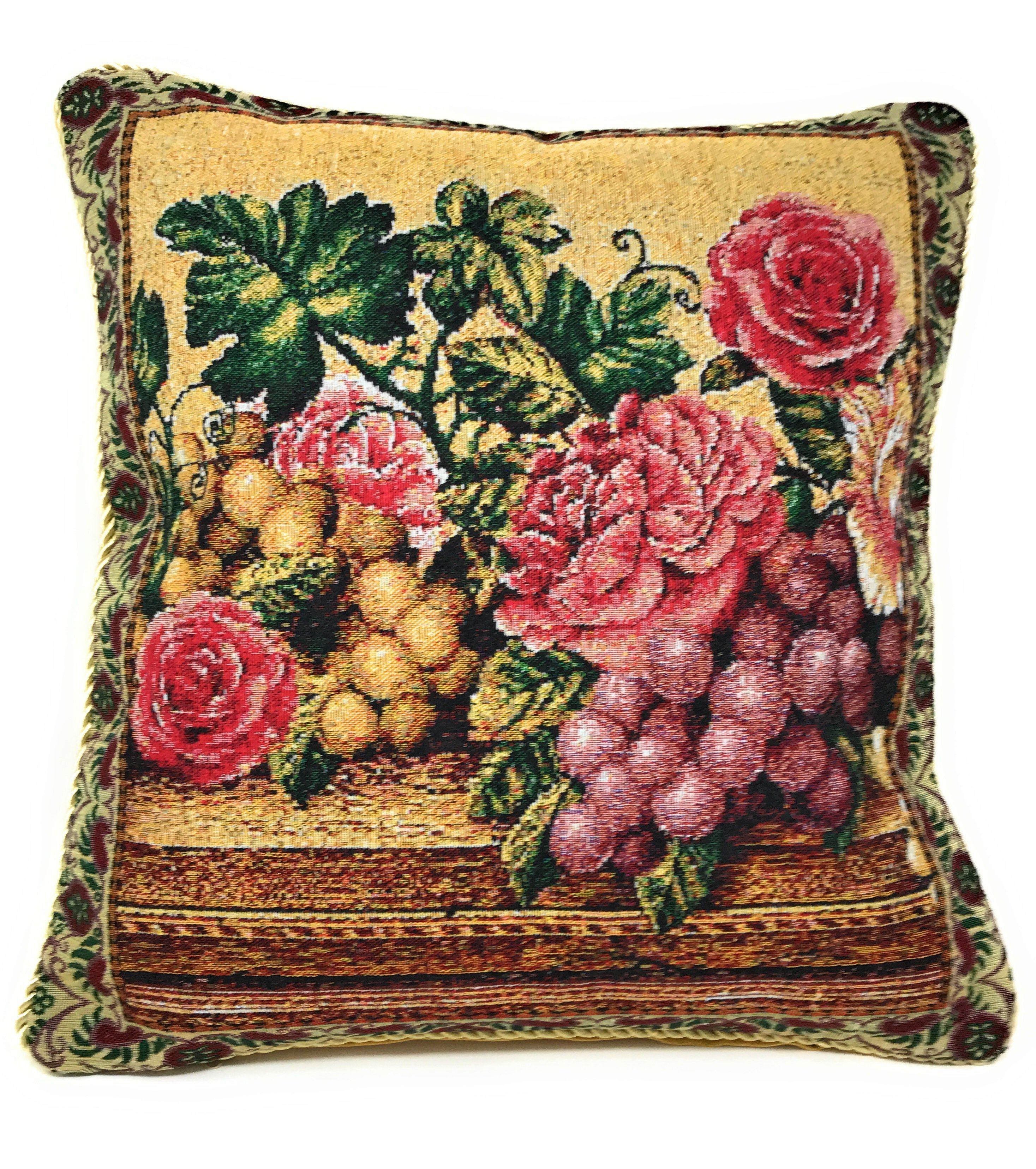 Set of 2 Parade Fruit & Roses Garden Throw Pillow Covers w/ Inserts