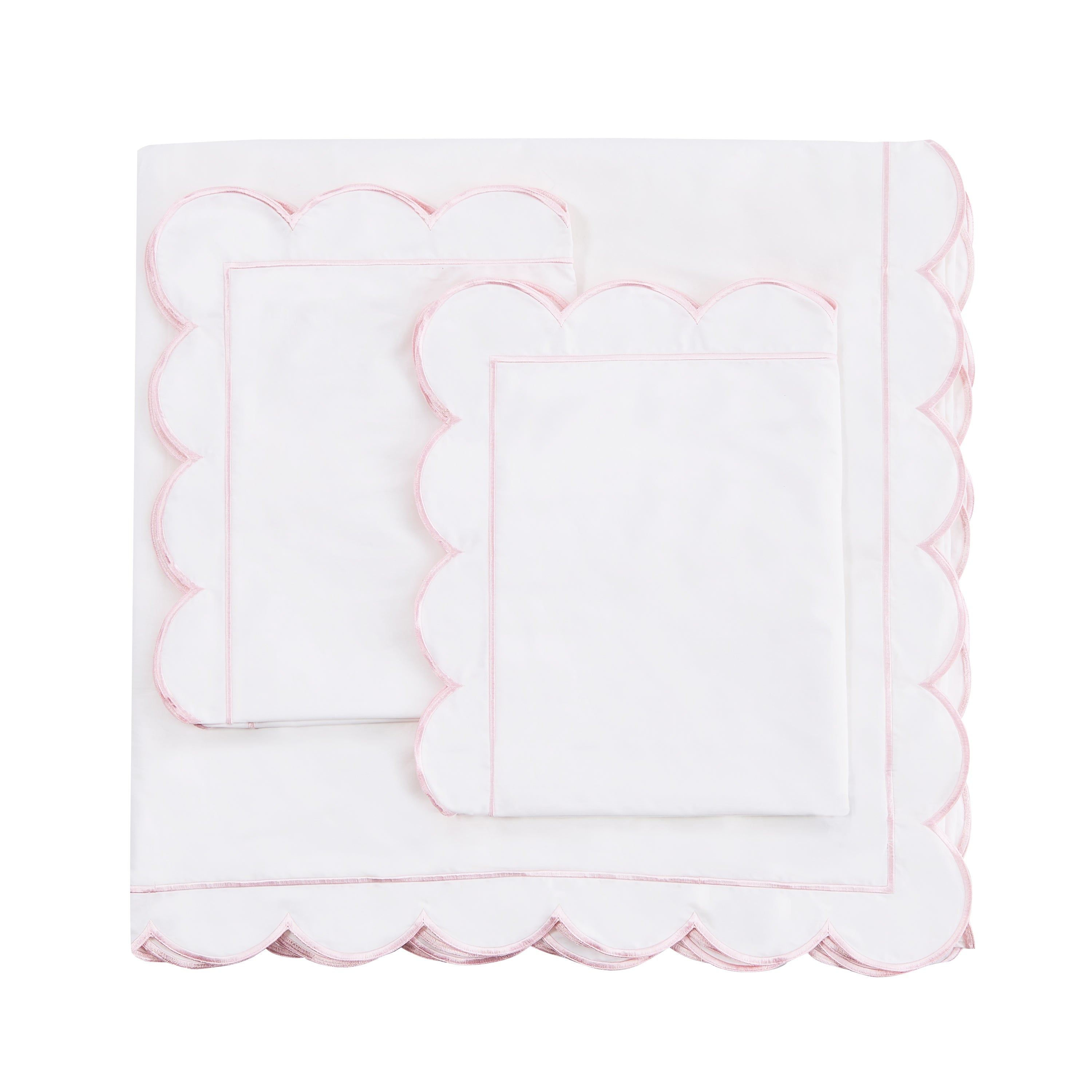 Scallop Frame Embroidered Cotton Percale Duvet Set