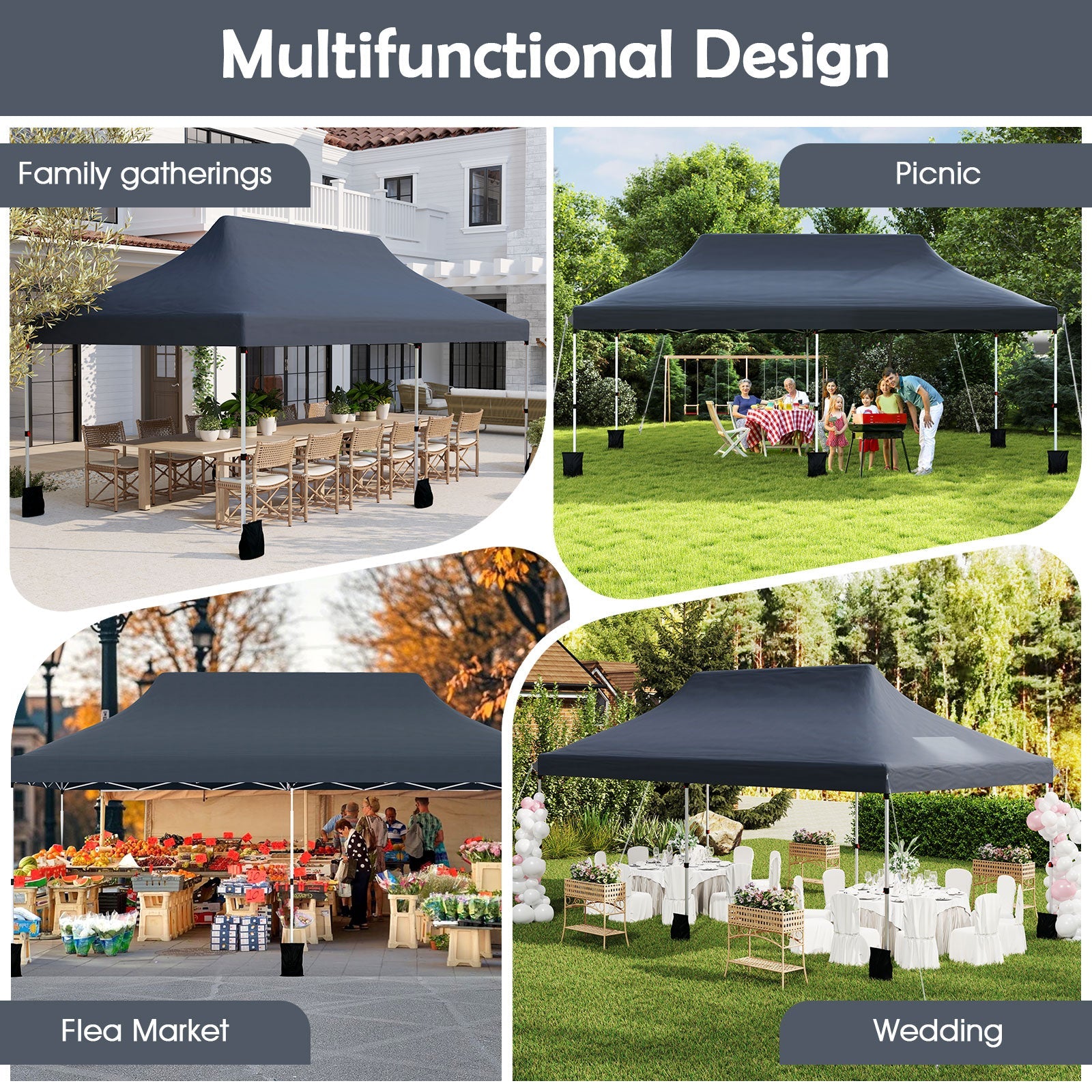 10 x 20 FT Pop up Canopy Tent Foldable Outdoor Gazebo with Carry Bag-Black
