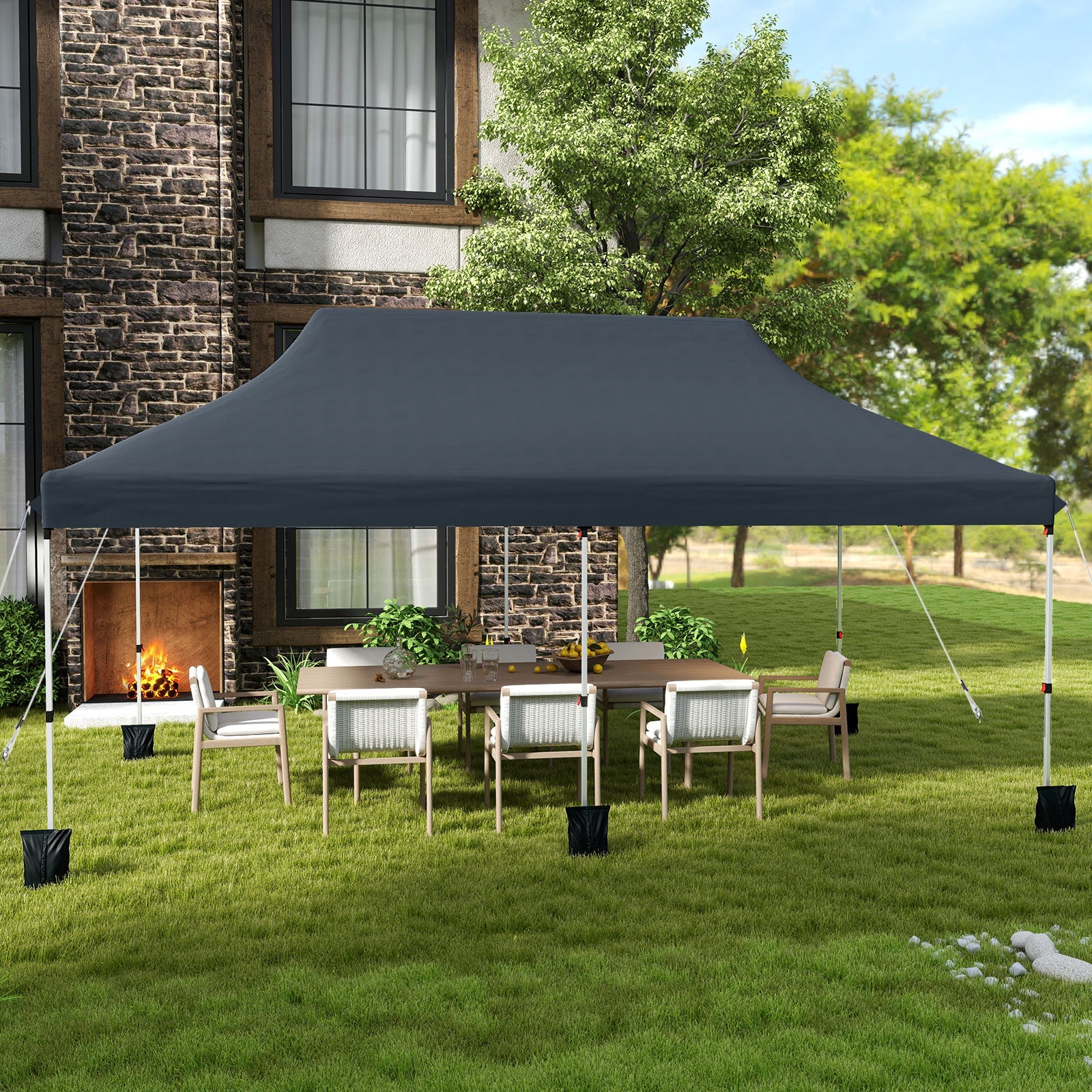 10 x 20 FT Pop up Canopy Tent Foldable Outdoor Gazebo with Carry Bag-Black
