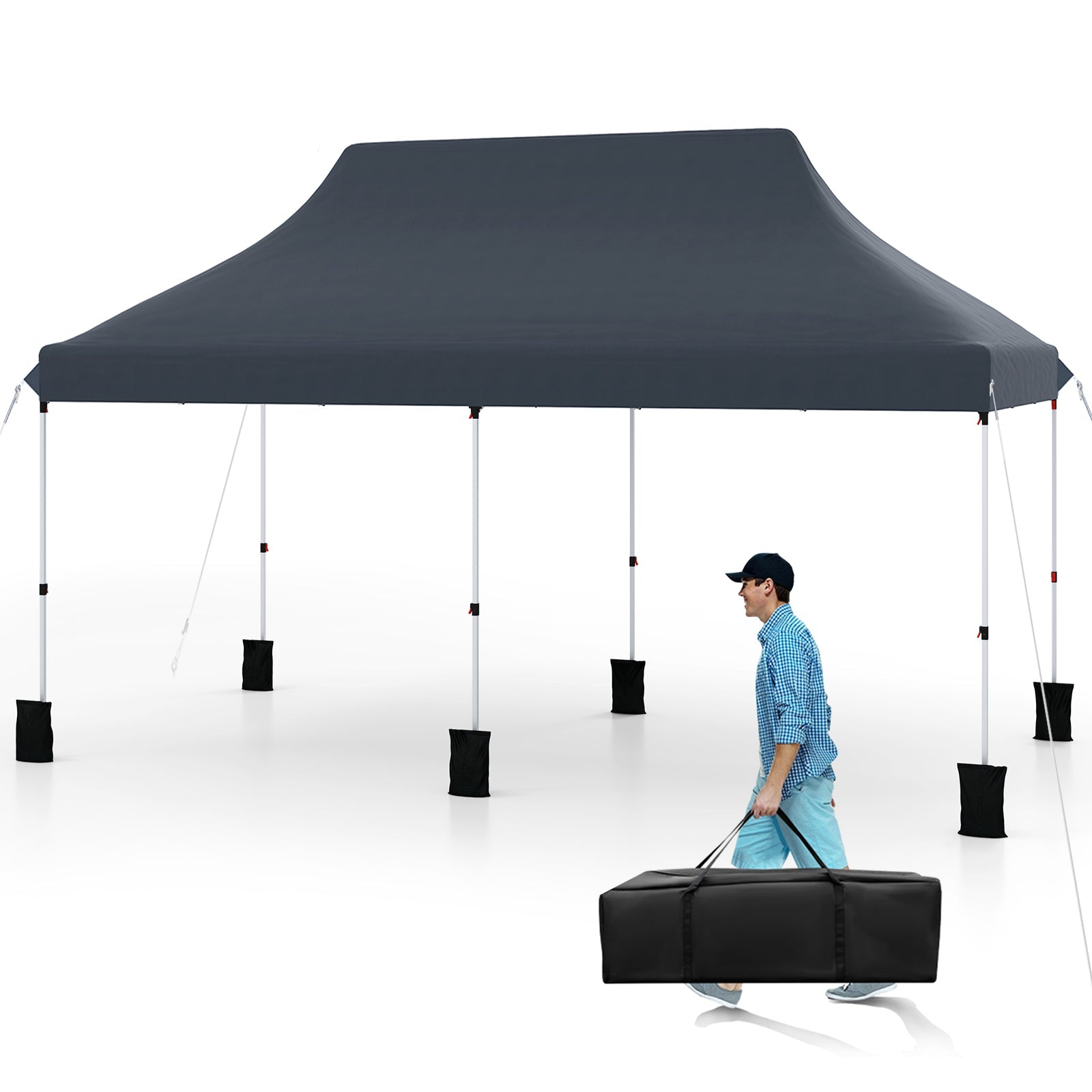 10 x 20 FT Pop up Canopy Tent Foldable Outdoor Gazebo with Carry Bag-Black