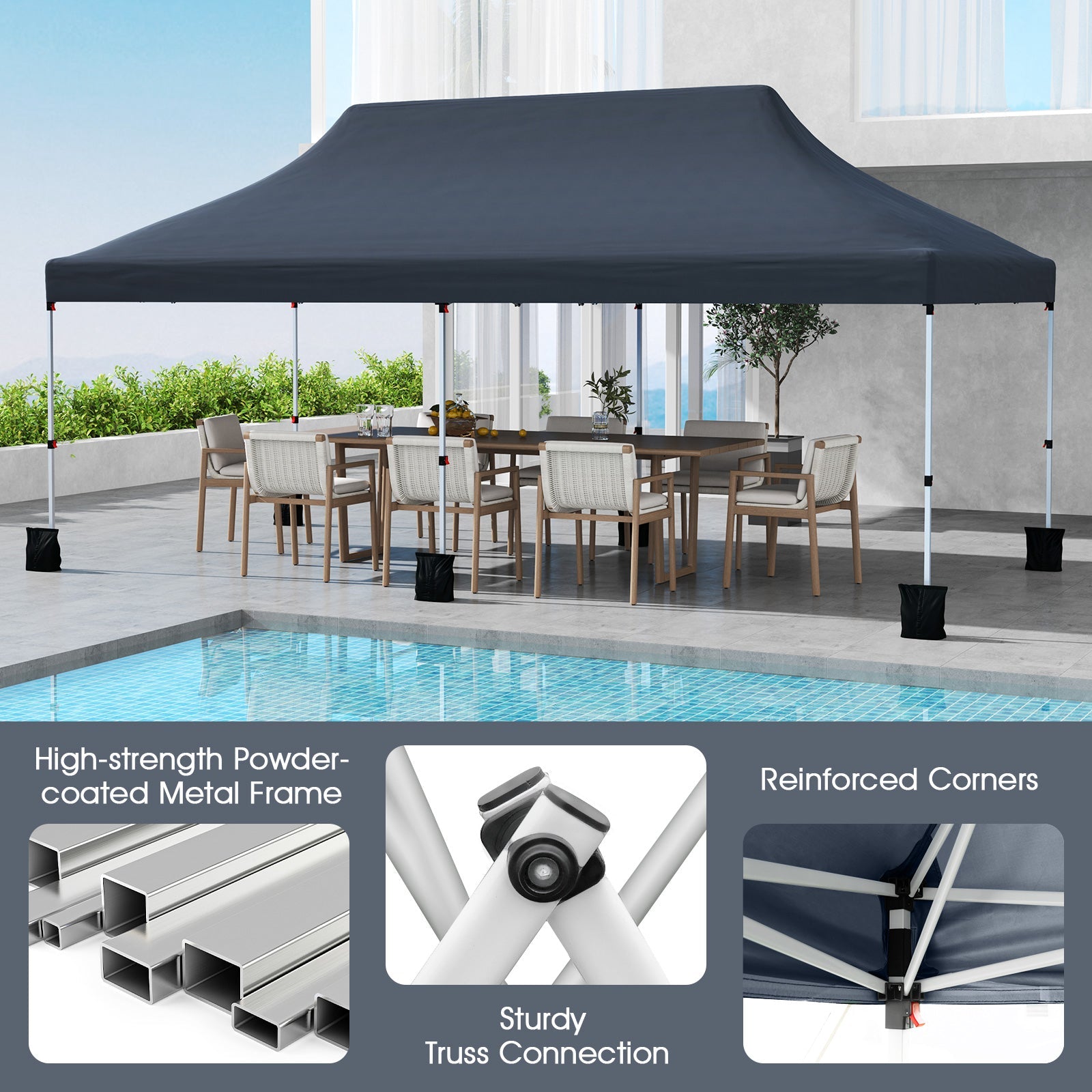 10 x 20 FT Pop up Canopy Tent Foldable Outdoor Gazebo with Carry Bag-Black