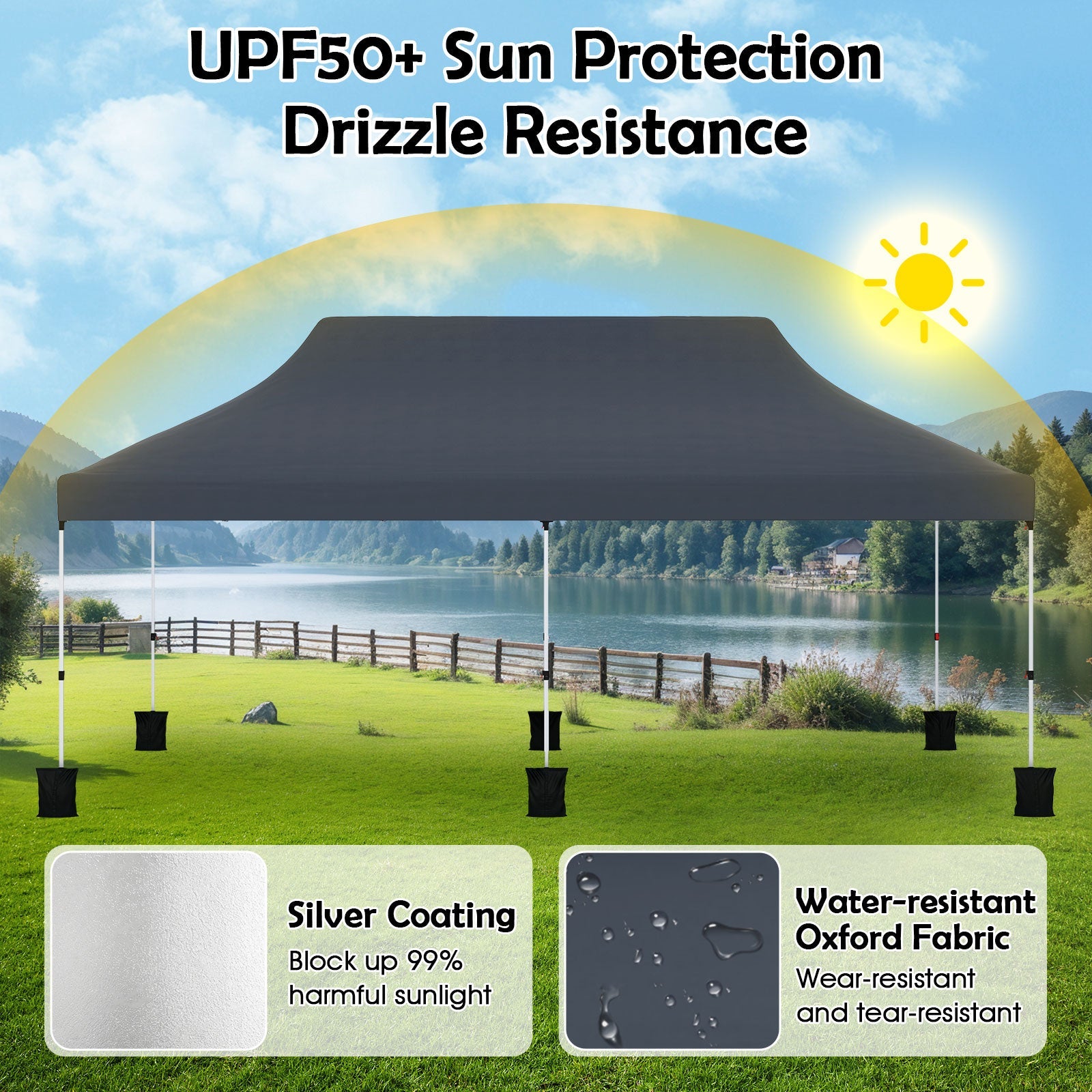 10 x 20 FT Pop up Canopy Tent Foldable Outdoor Gazebo with Carry Bag-Black